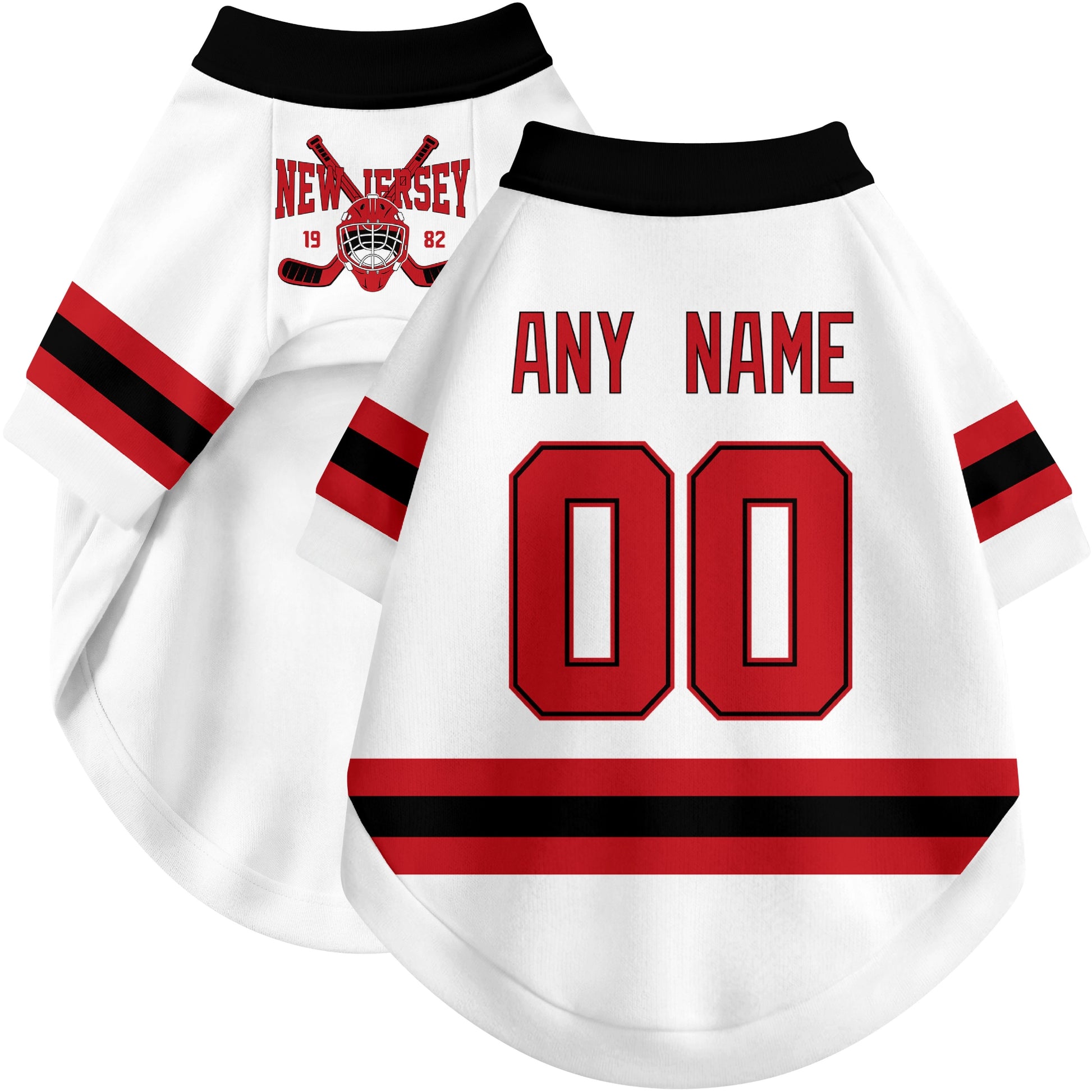 Custom hockey-style dog jersey color option 2 in White and Red