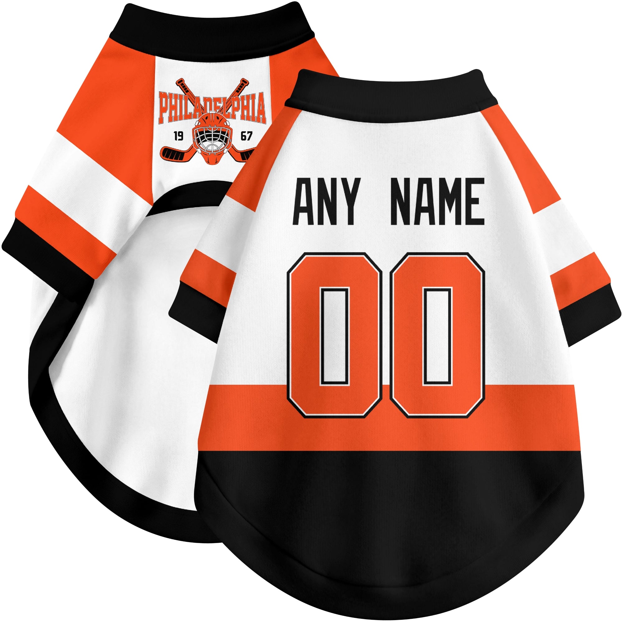 Custom hockey-style dog jersey color option 2 in White and Orange