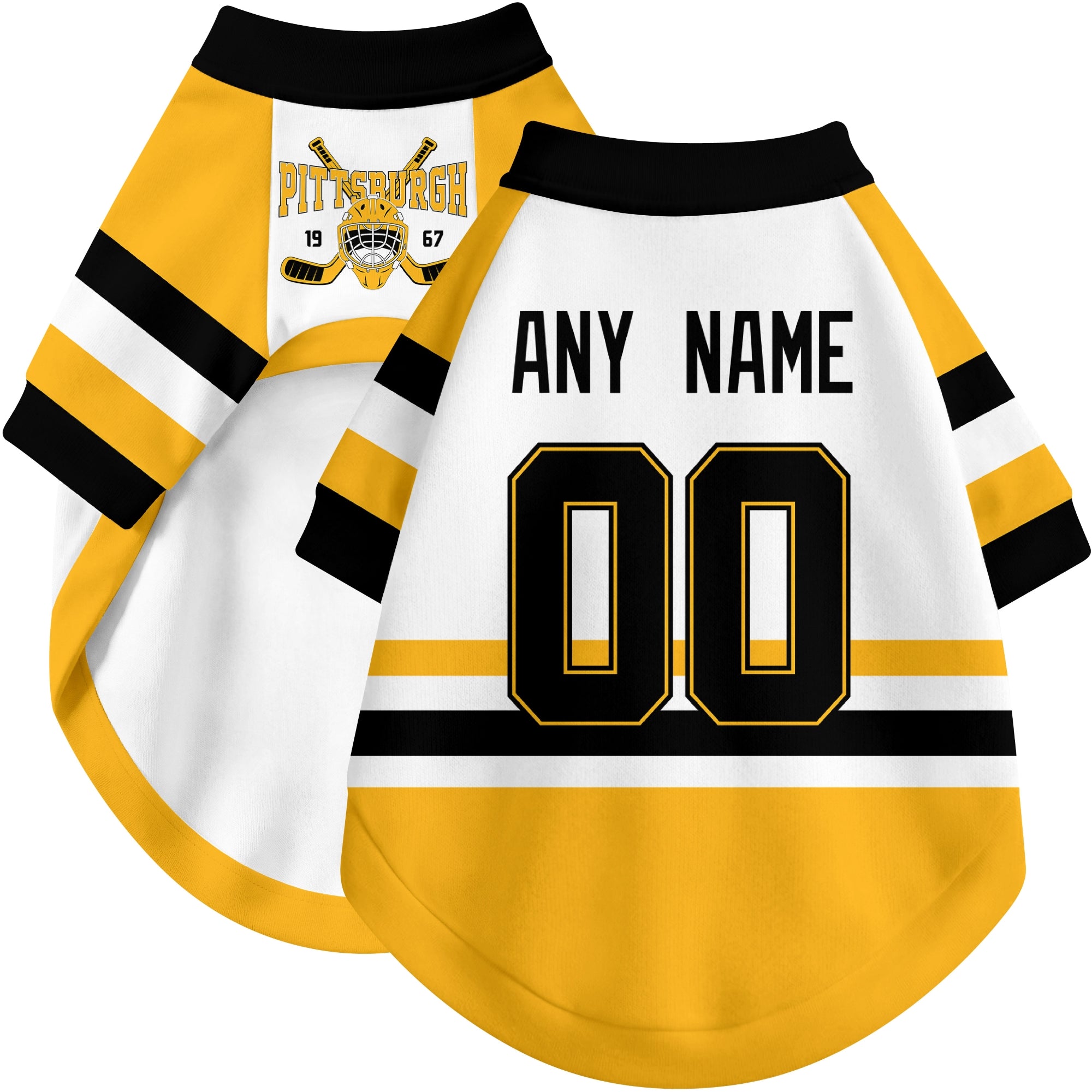 Custom hockey-style dog jersey color option 2 in White and Black