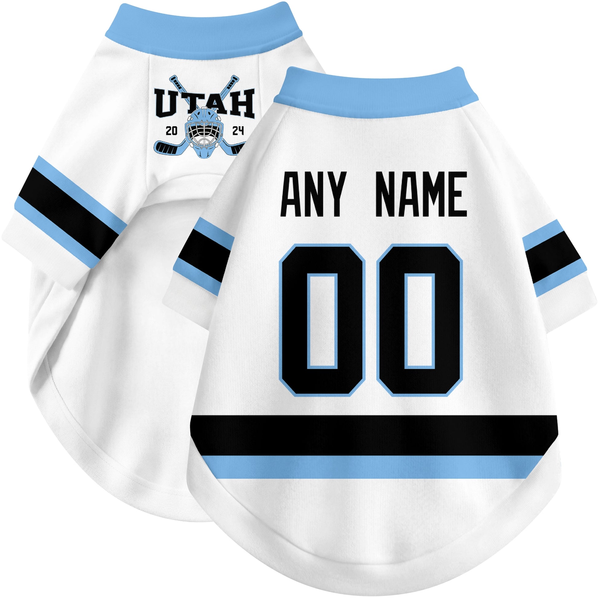Custom hockey-style dog jersey color option 2 in White and Black