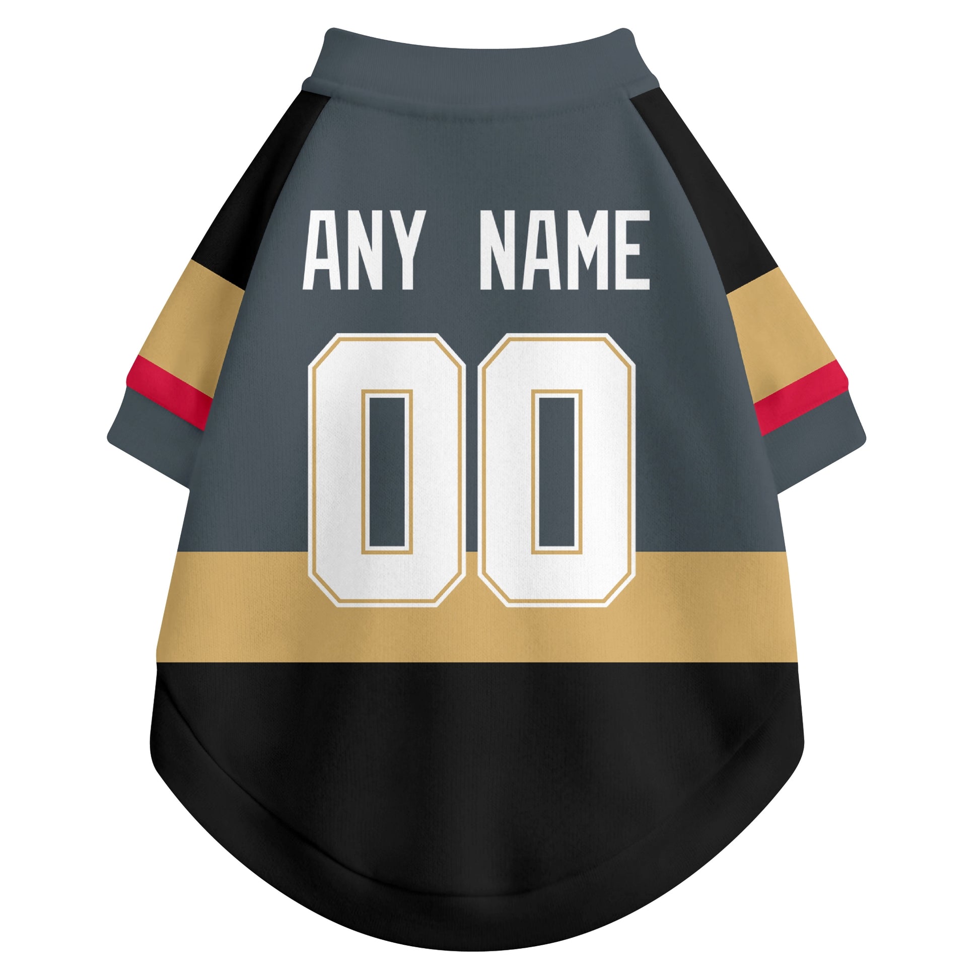 Back view of custom hockey-style dog jersey in Gray and White colors with personalized name and number