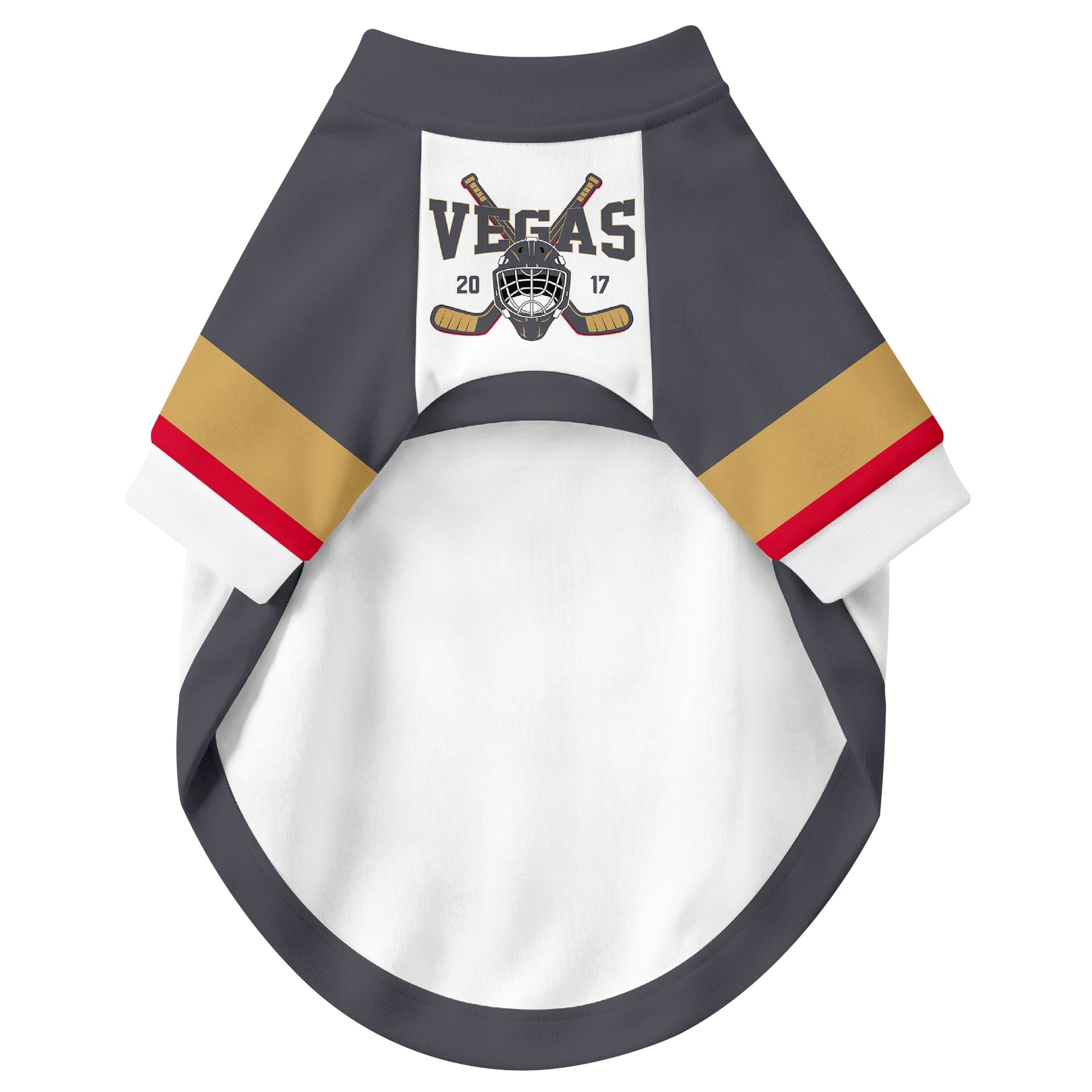 Front view of custom hockey-style dog jersey in White and Gray colors