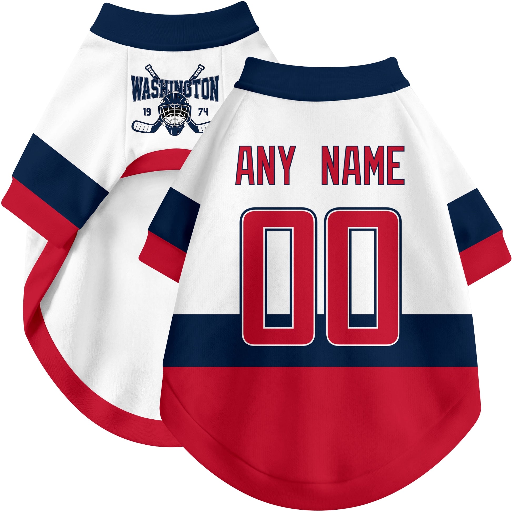 Custom hockey-style dog jersey color option 2 in White and Red