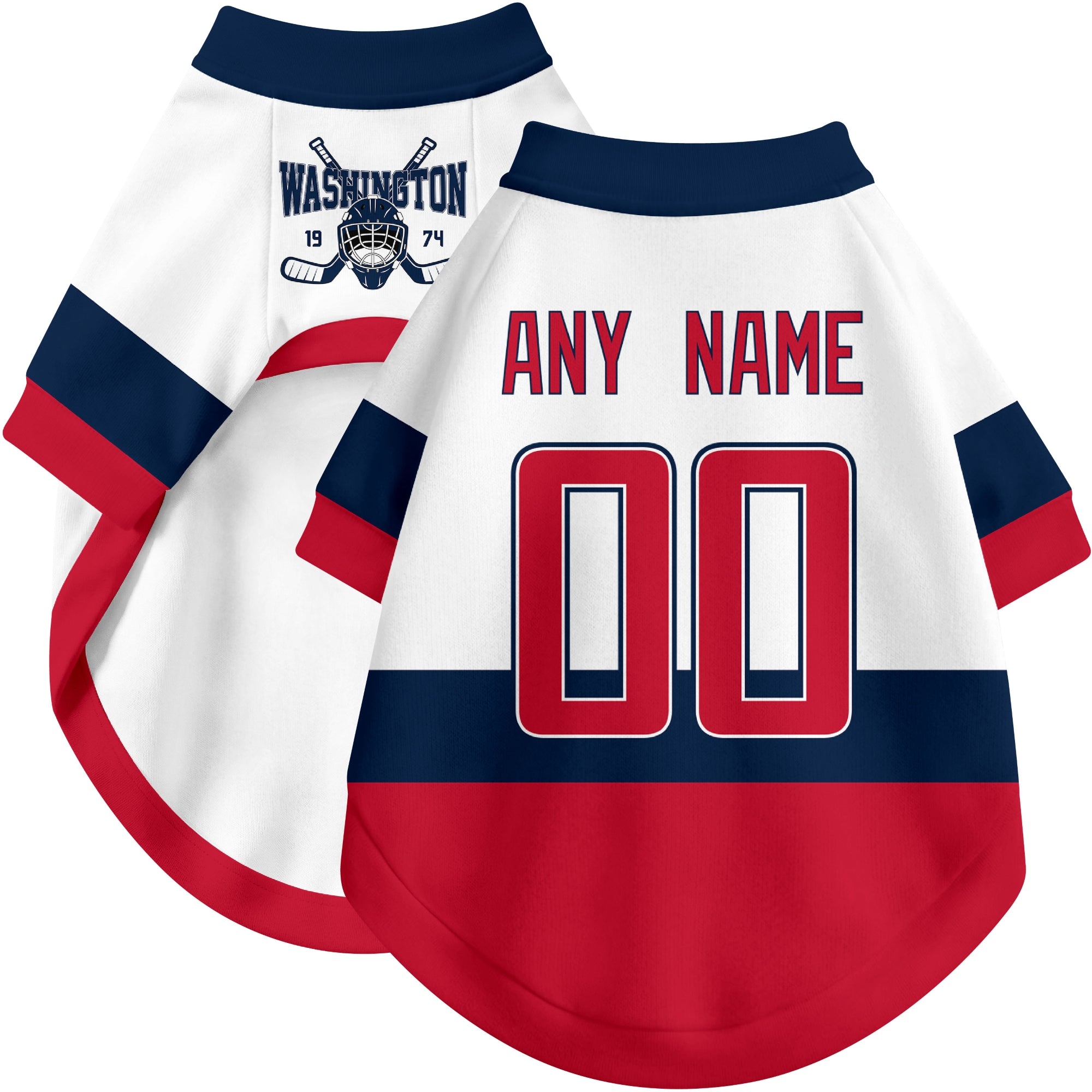 Custom hockey-style dog jersey color option 2 in White and Red