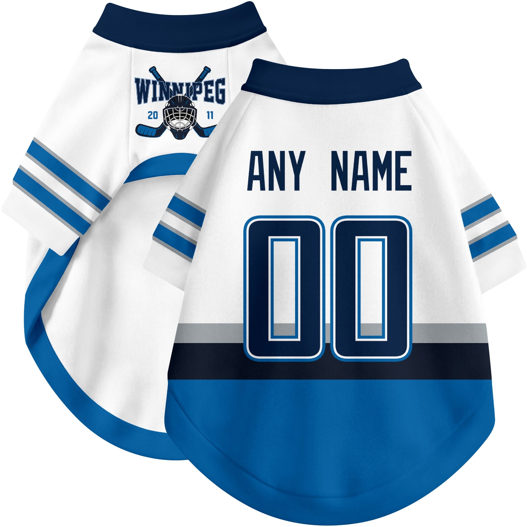 Custom hockey-style dog jersey color option 2 in White and Navy