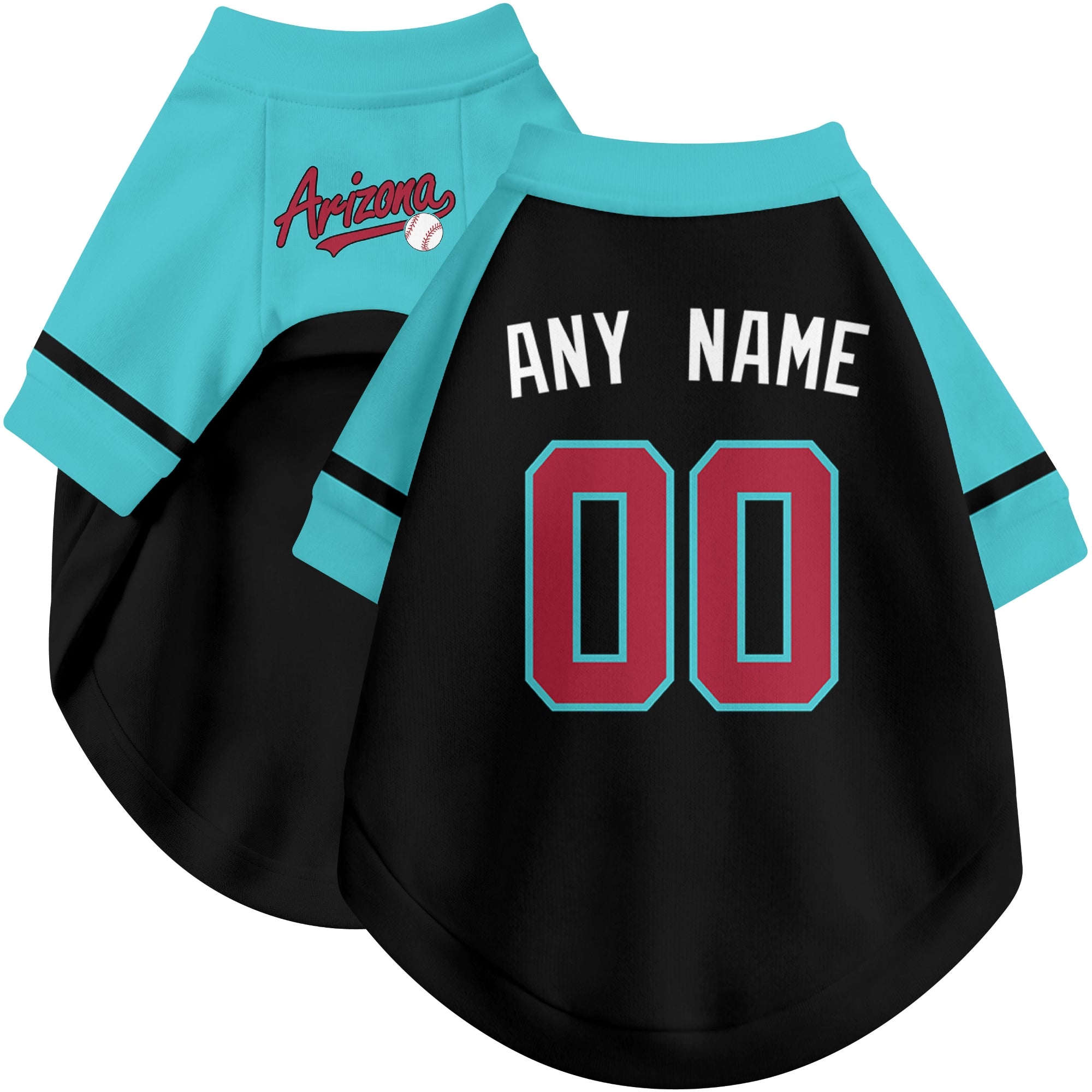 Custom baseball-style dog jersey color option 1 in Black and White