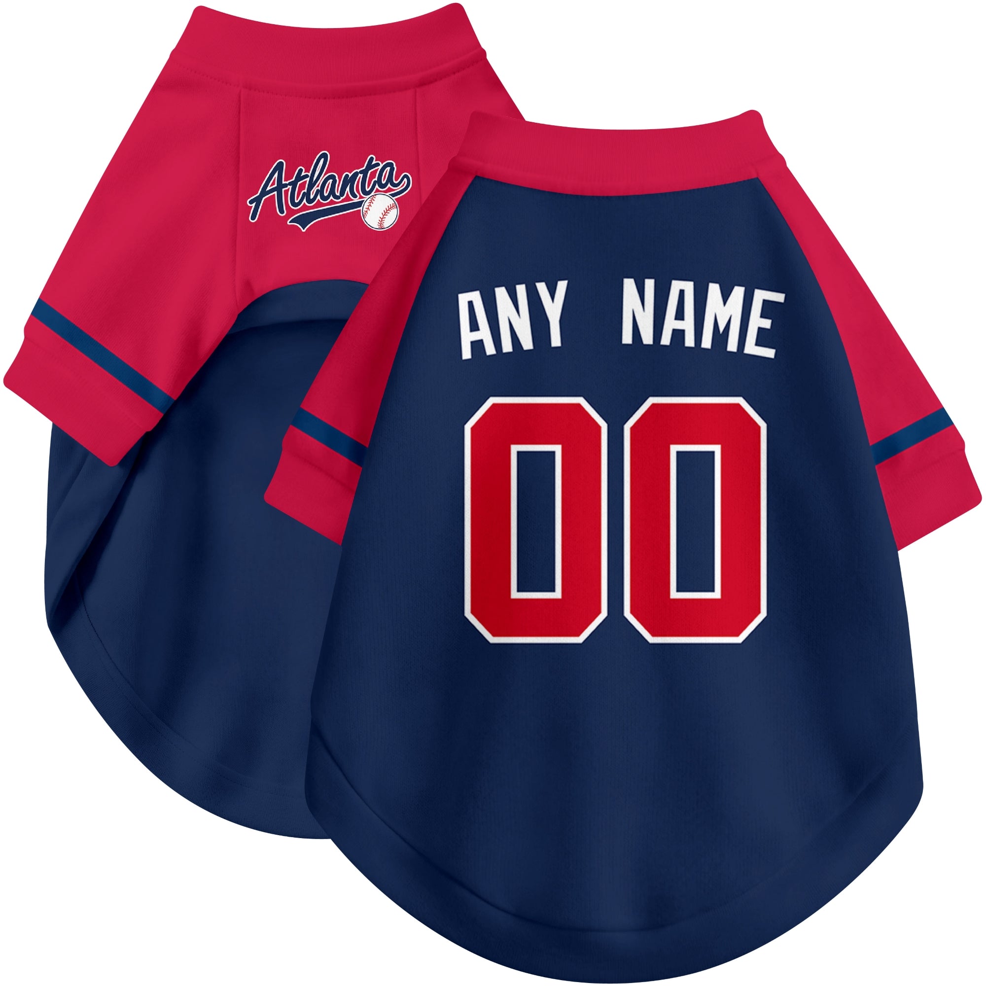 Custom baseball-style dog jersey color option 1 in Navy and White