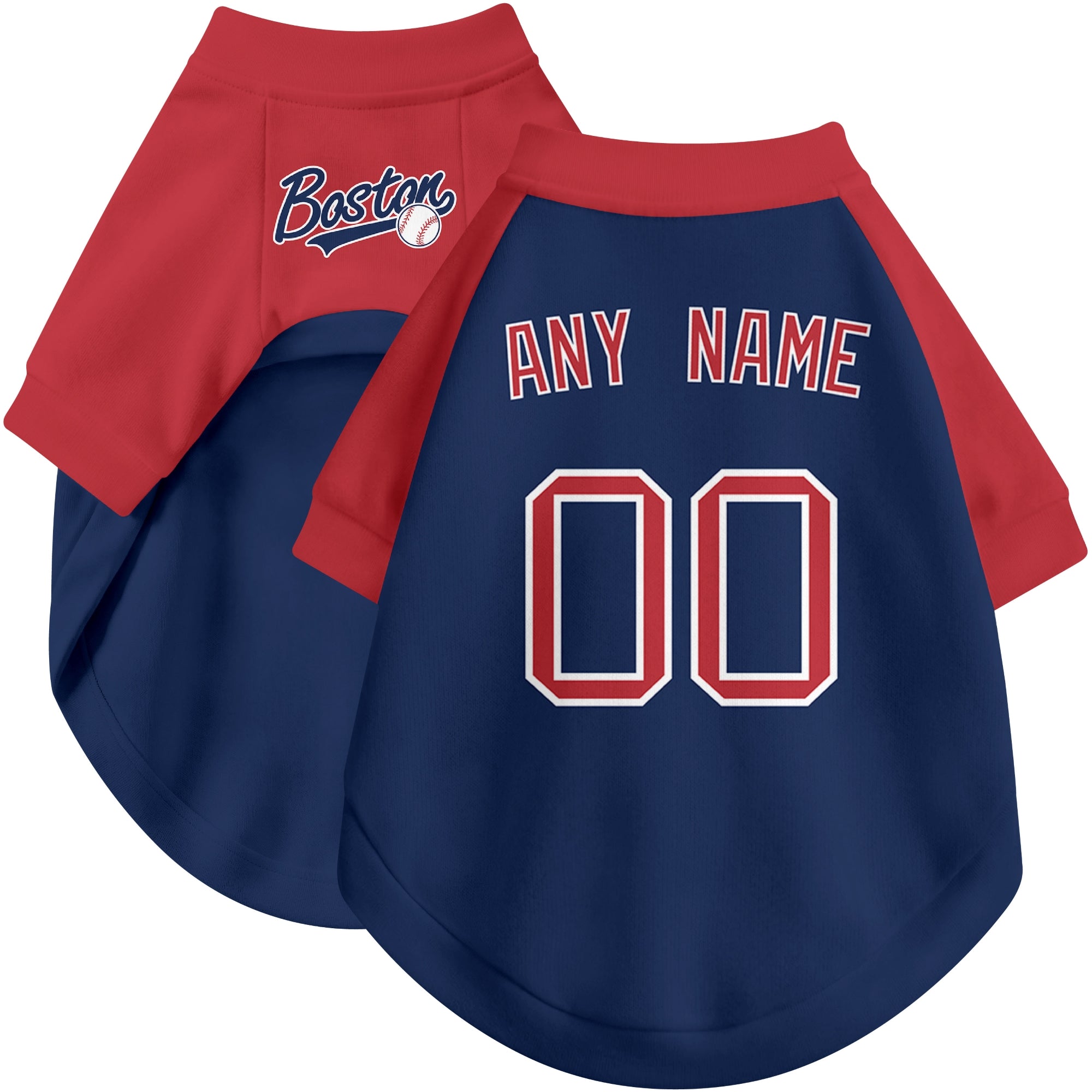 Custom baseball-style dog jersey color option 1 in Navy and White