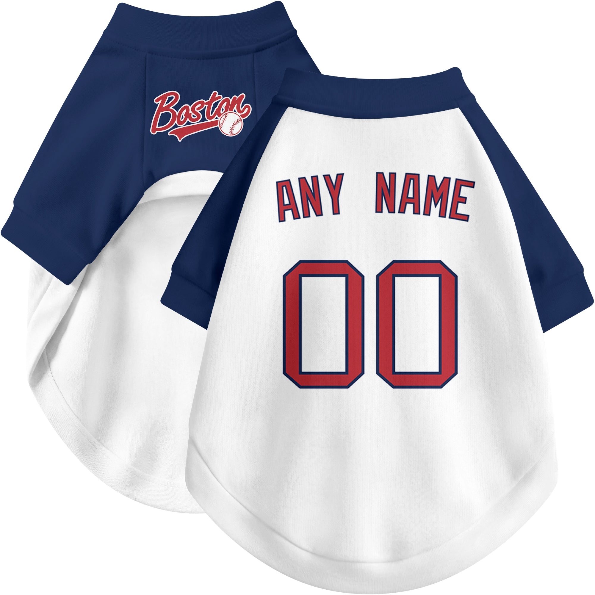 Custom baseball-style dog jersey color option 2 in White and Navy