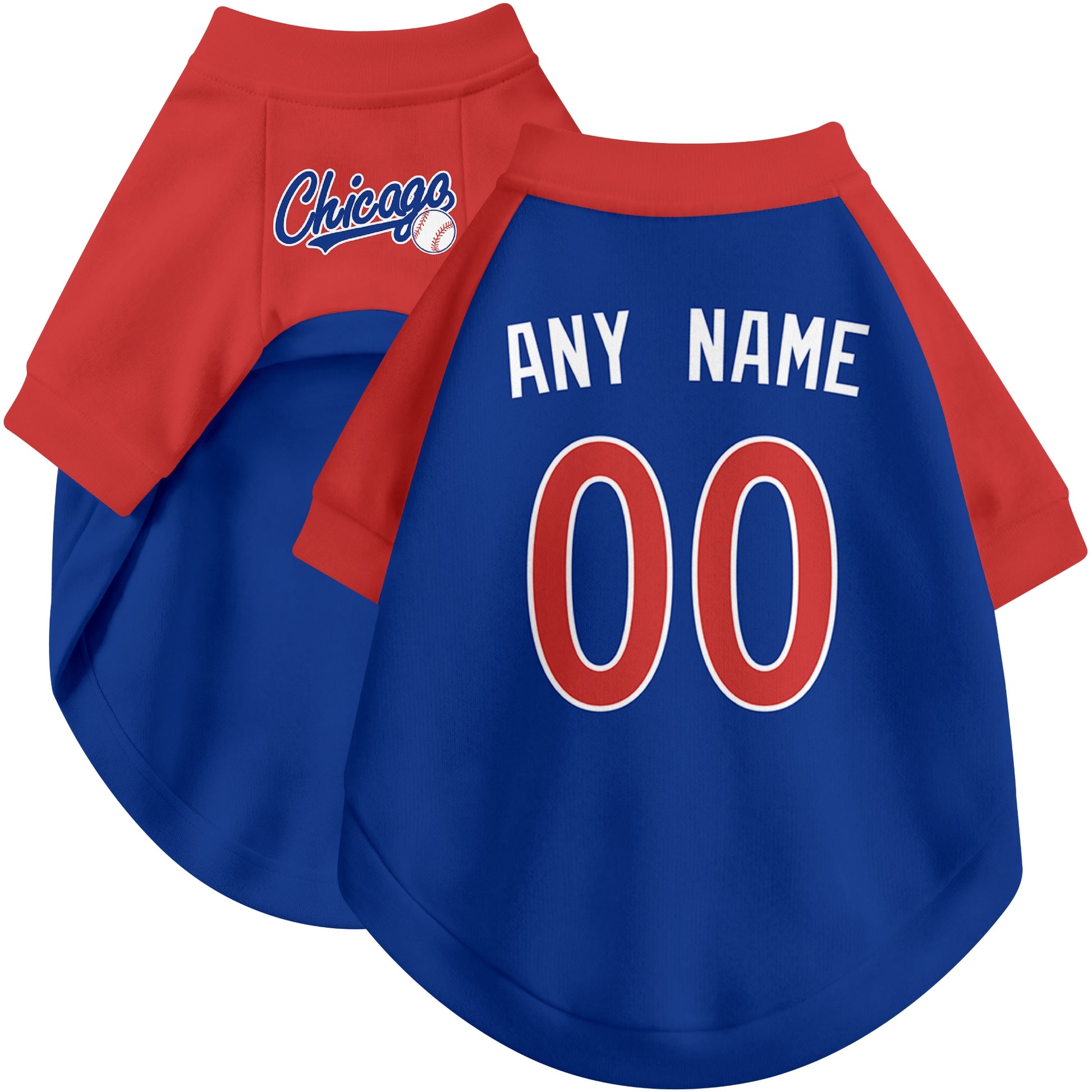 Custom baseball-style dog jersey color option 1 in Royal and White