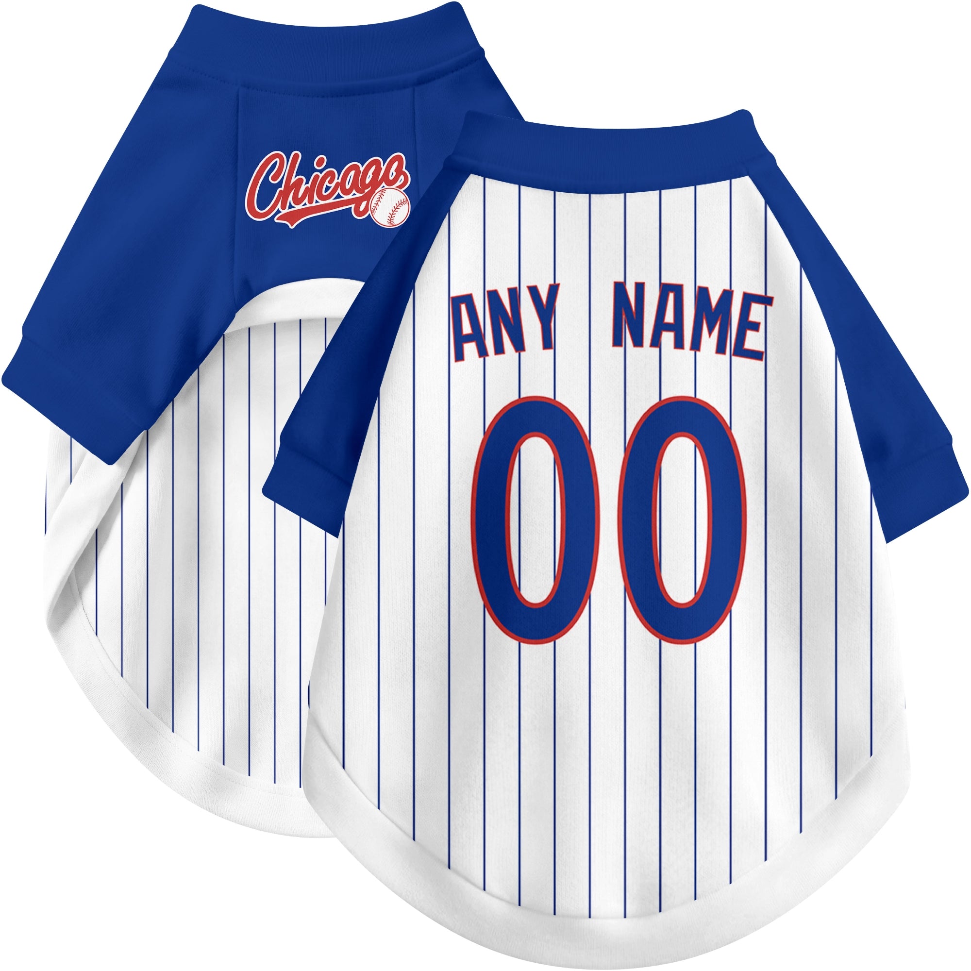 Custom baseball-style dog jersey color option 2 in White and Royal