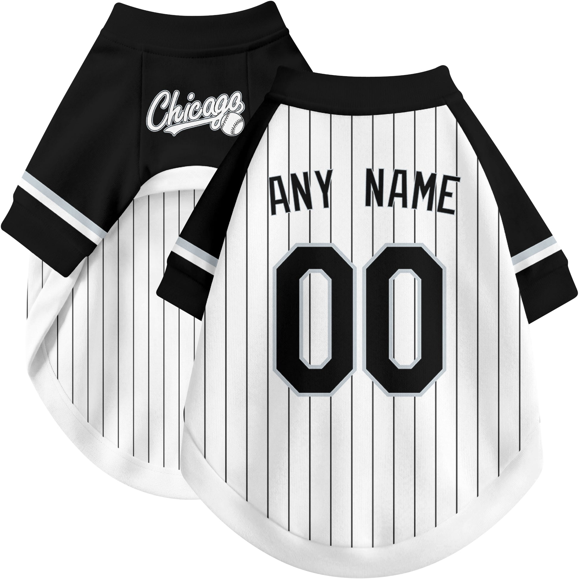 Custom baseball-style dog jersey color option 2 in White and Black