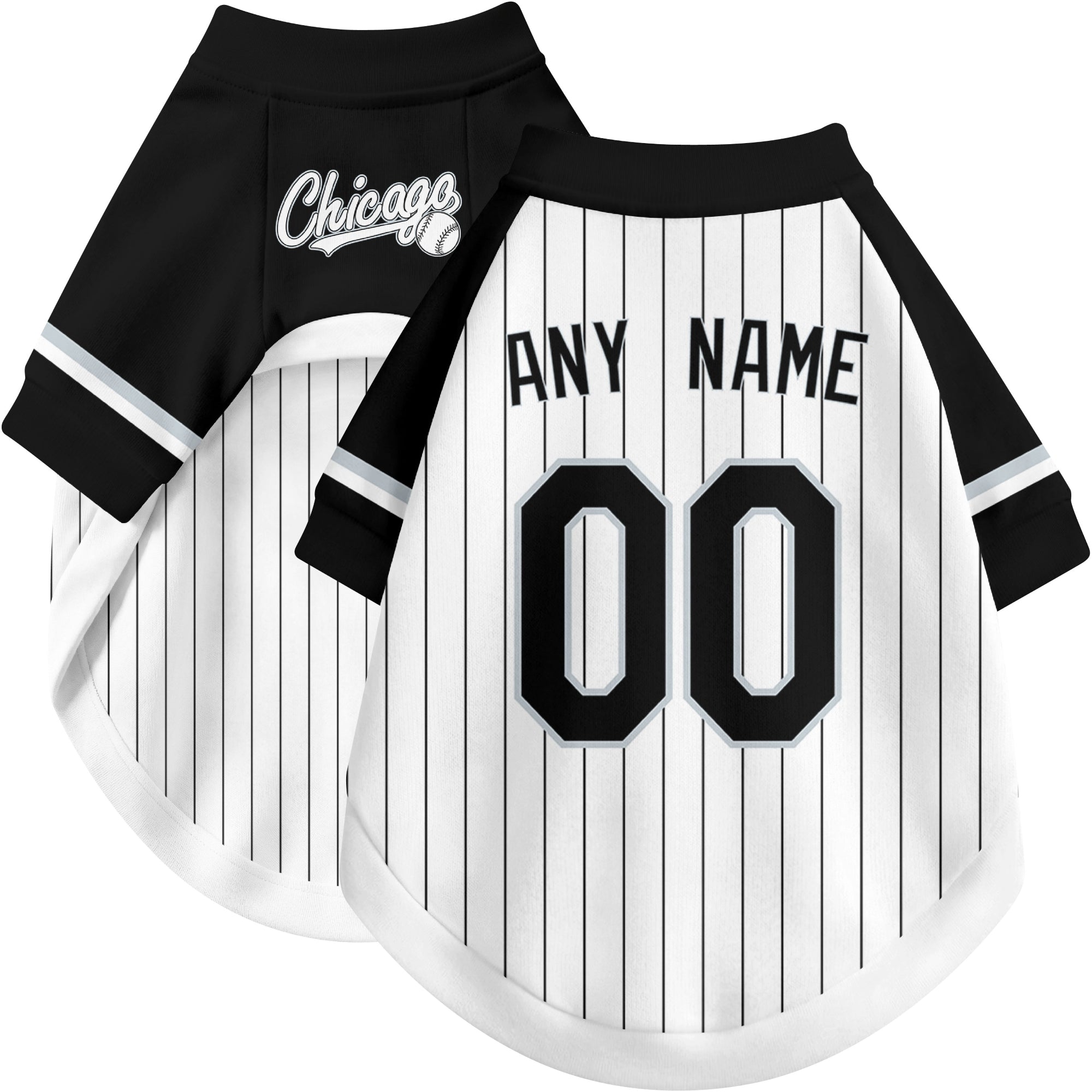 Custom baseball-style dog jersey color option 2 in White and Black