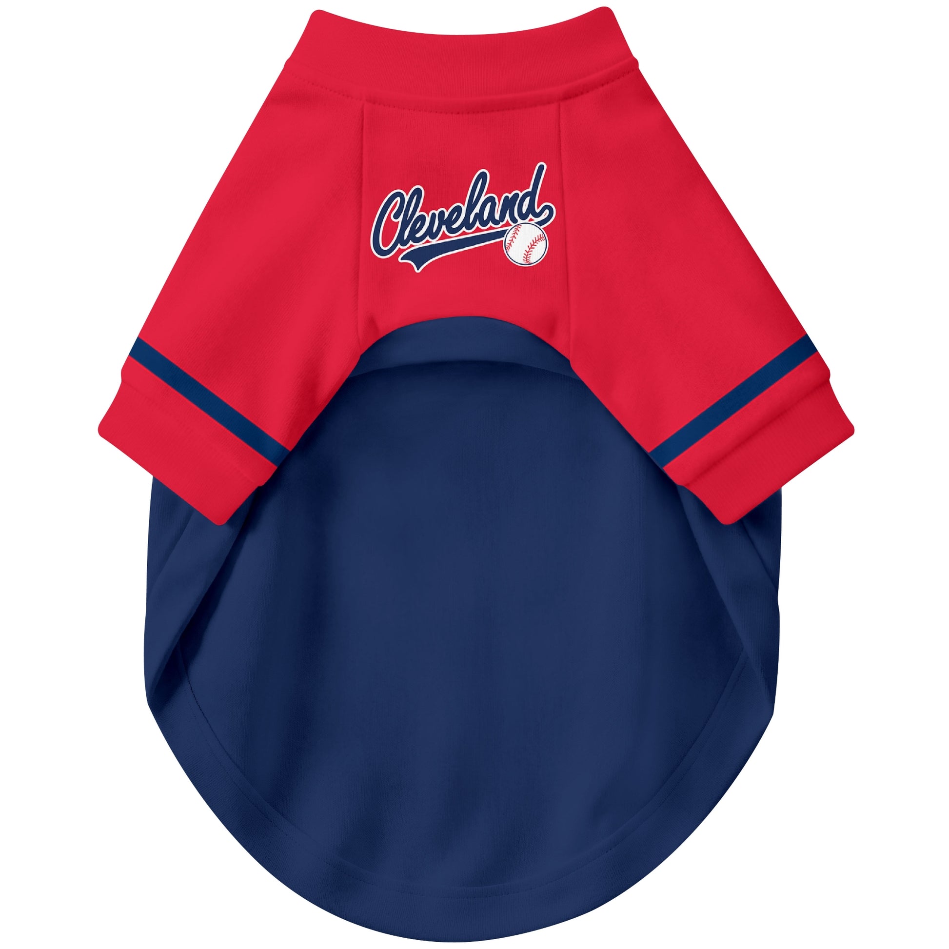 Front view of custom baseball-style dog jersey in Navy and White colors