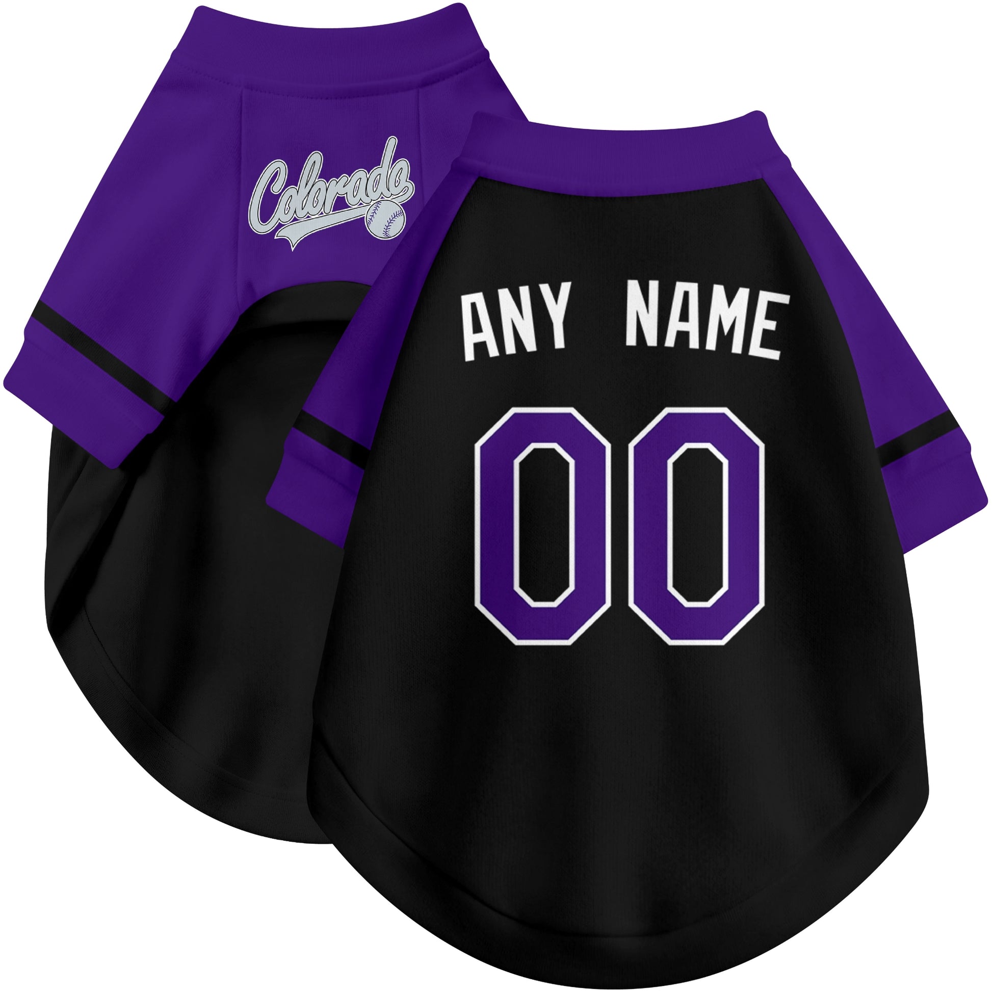 Custom baseball-style dog jersey color option 1 in Black and White