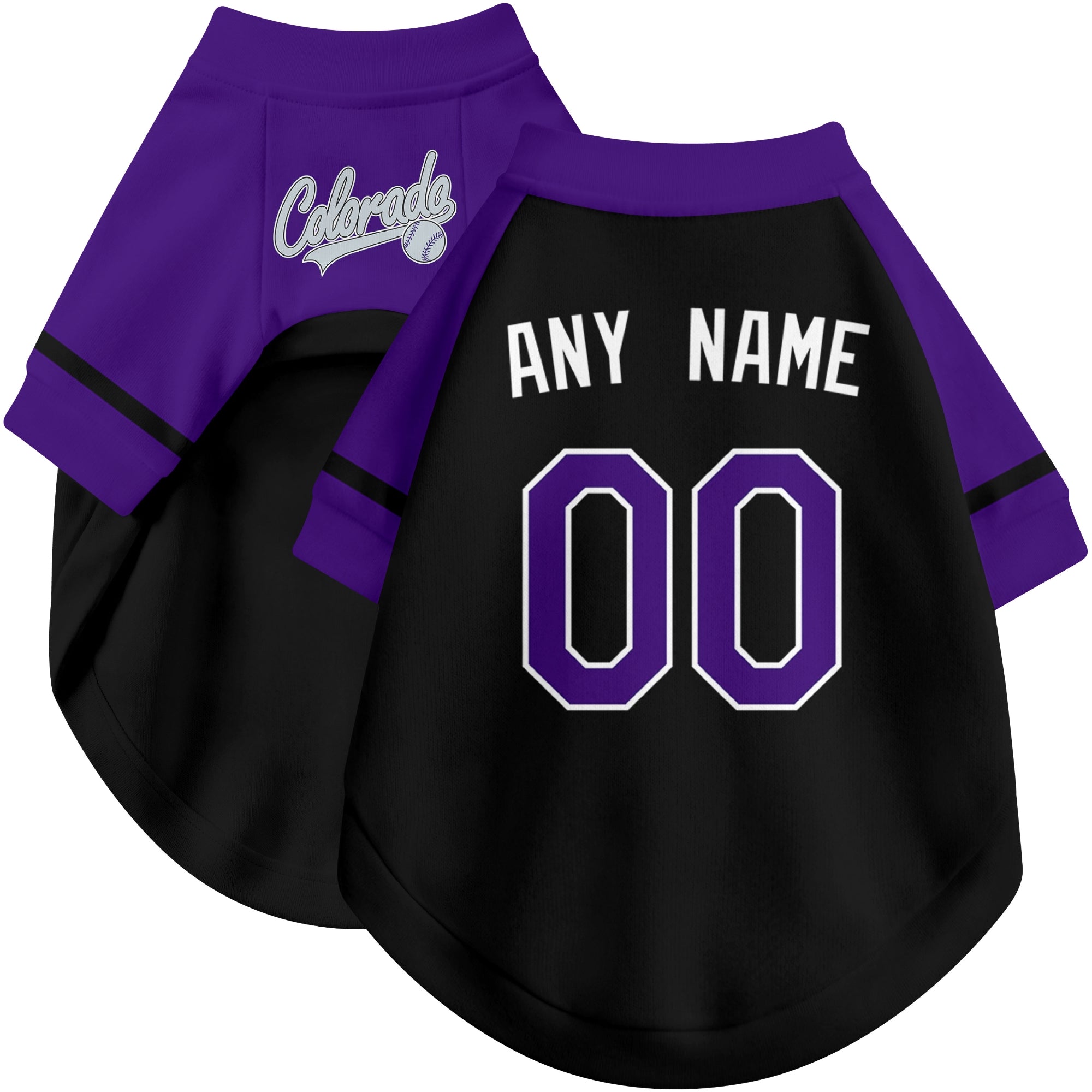 Custom baseball-style dog jersey color option 1 in Black and White