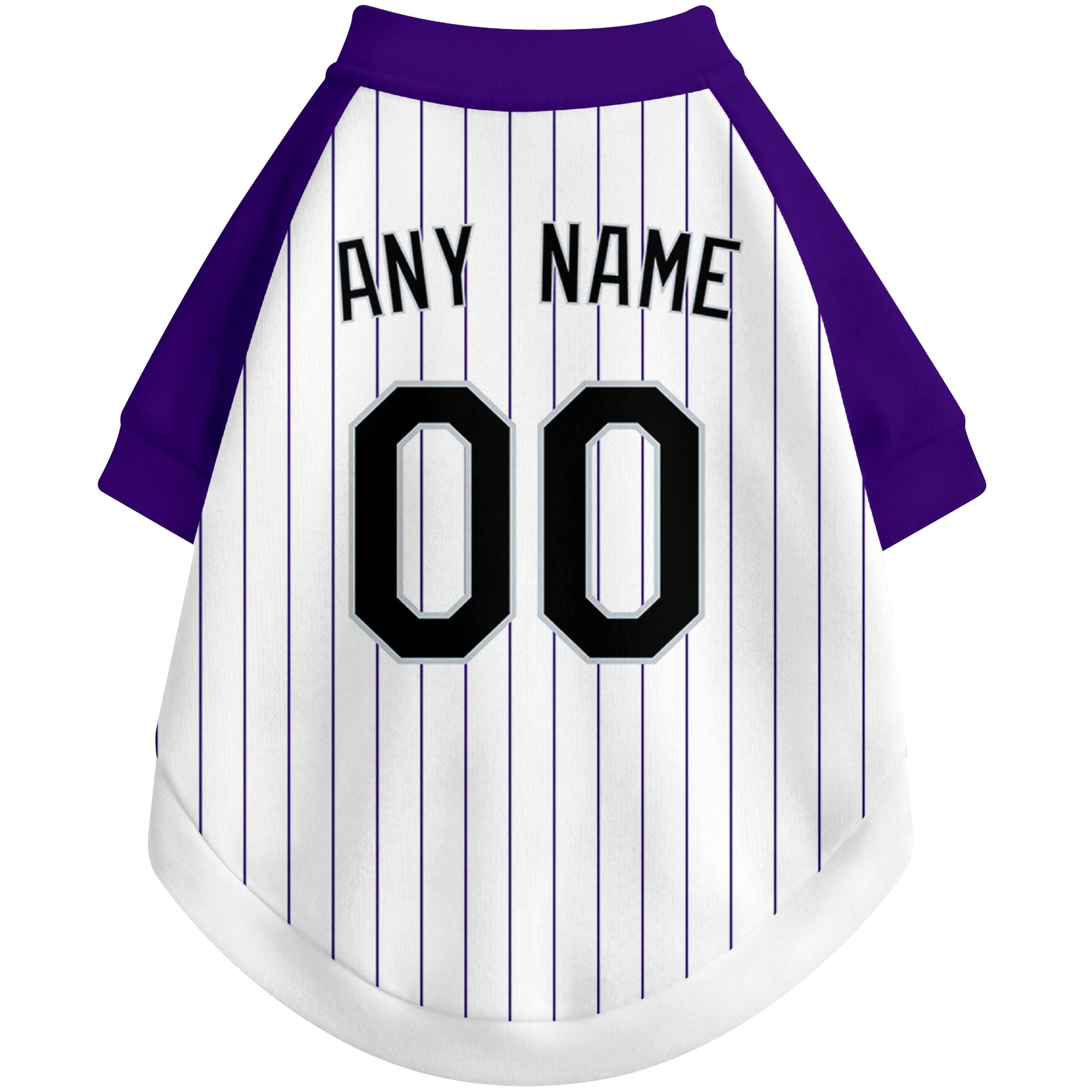 Back view of custom baseball-style dog jersey in White and Black colors with personalized name and number