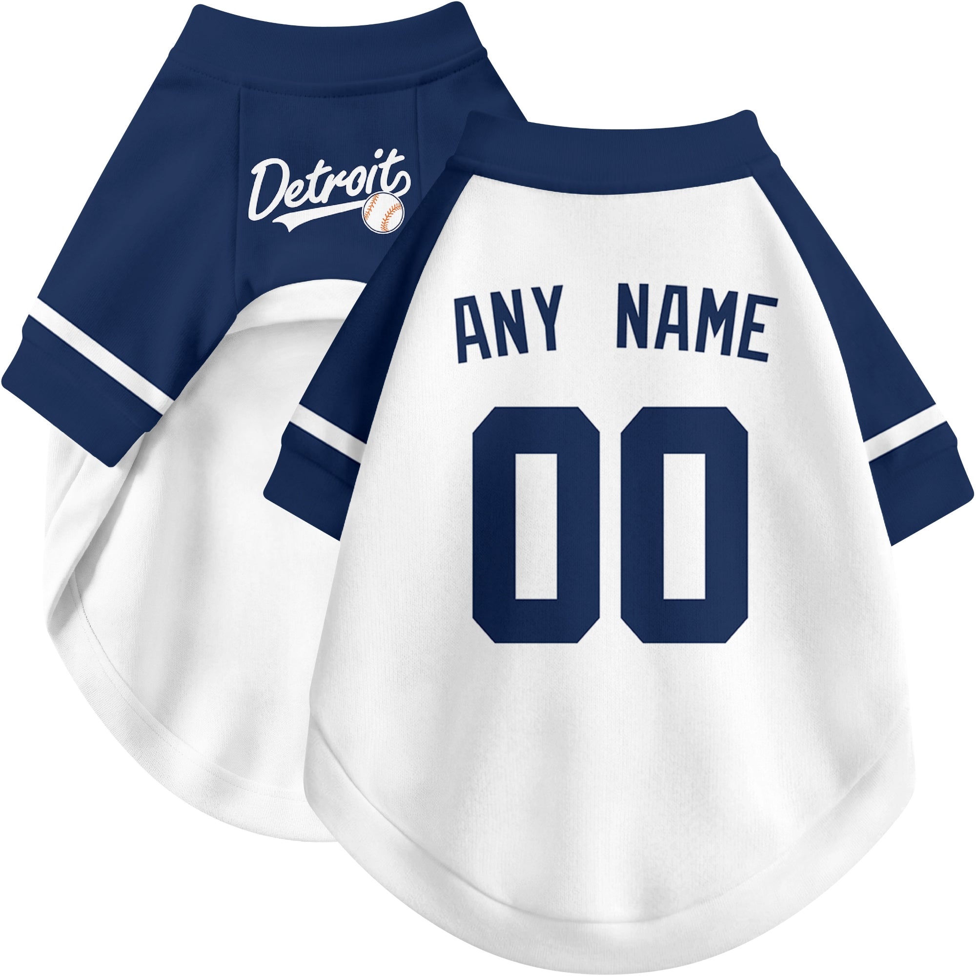Custom baseball-style dog jersey color option 2 in White and Navy