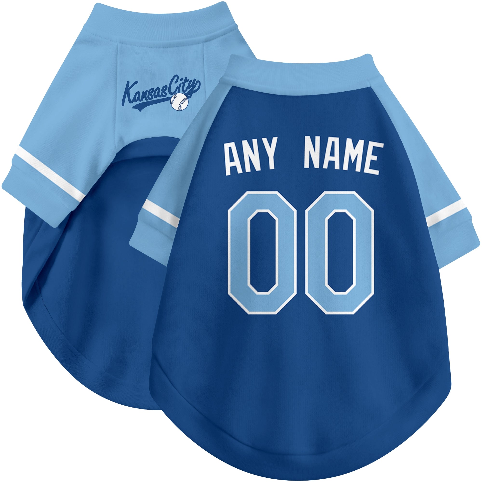 Custom baseball-style dog jersey color option 1 in Royal and White