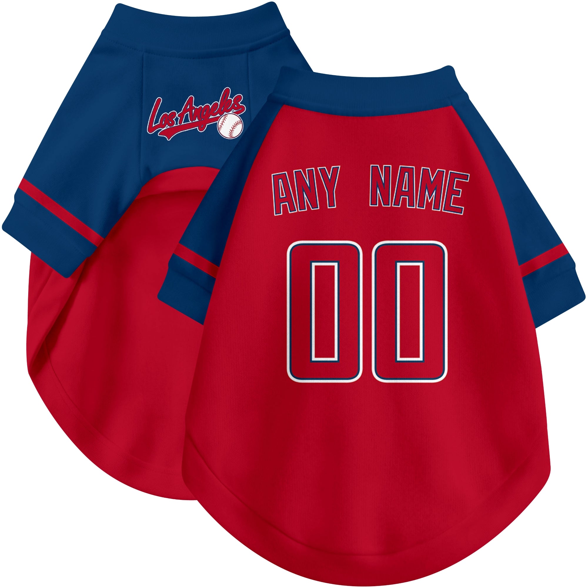 Custom baseball-style dog jersey color option 1 in Red and White