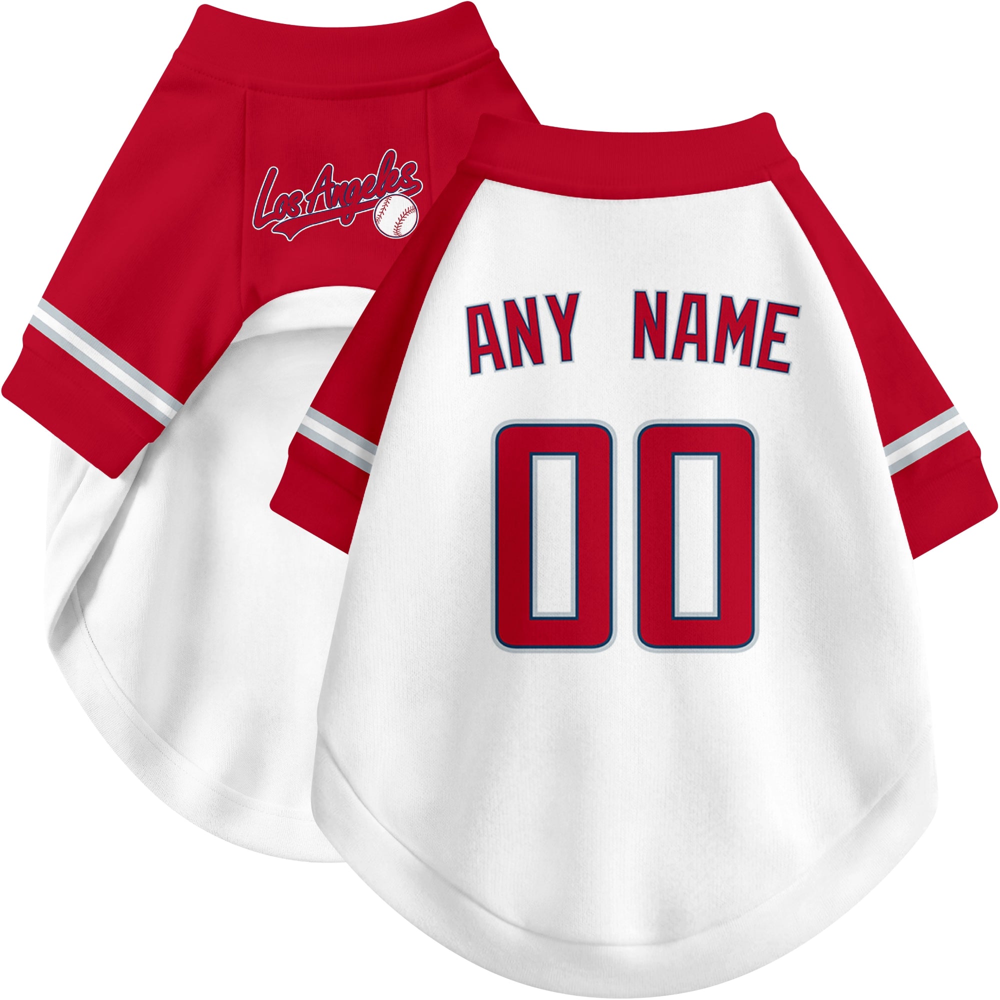 Custom baseball-style dog jersey color option 2 in White and Red