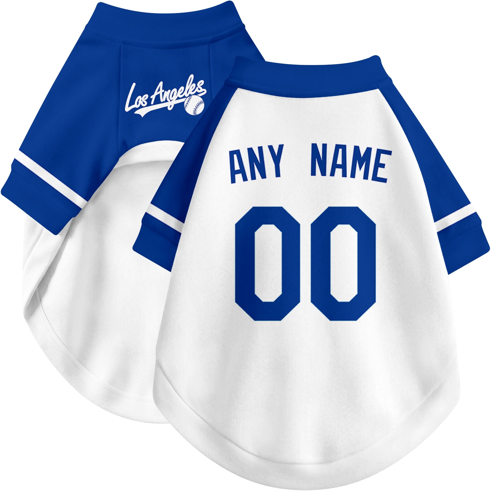 Custom baseball-style dog jersey color option 2 in White and Royal