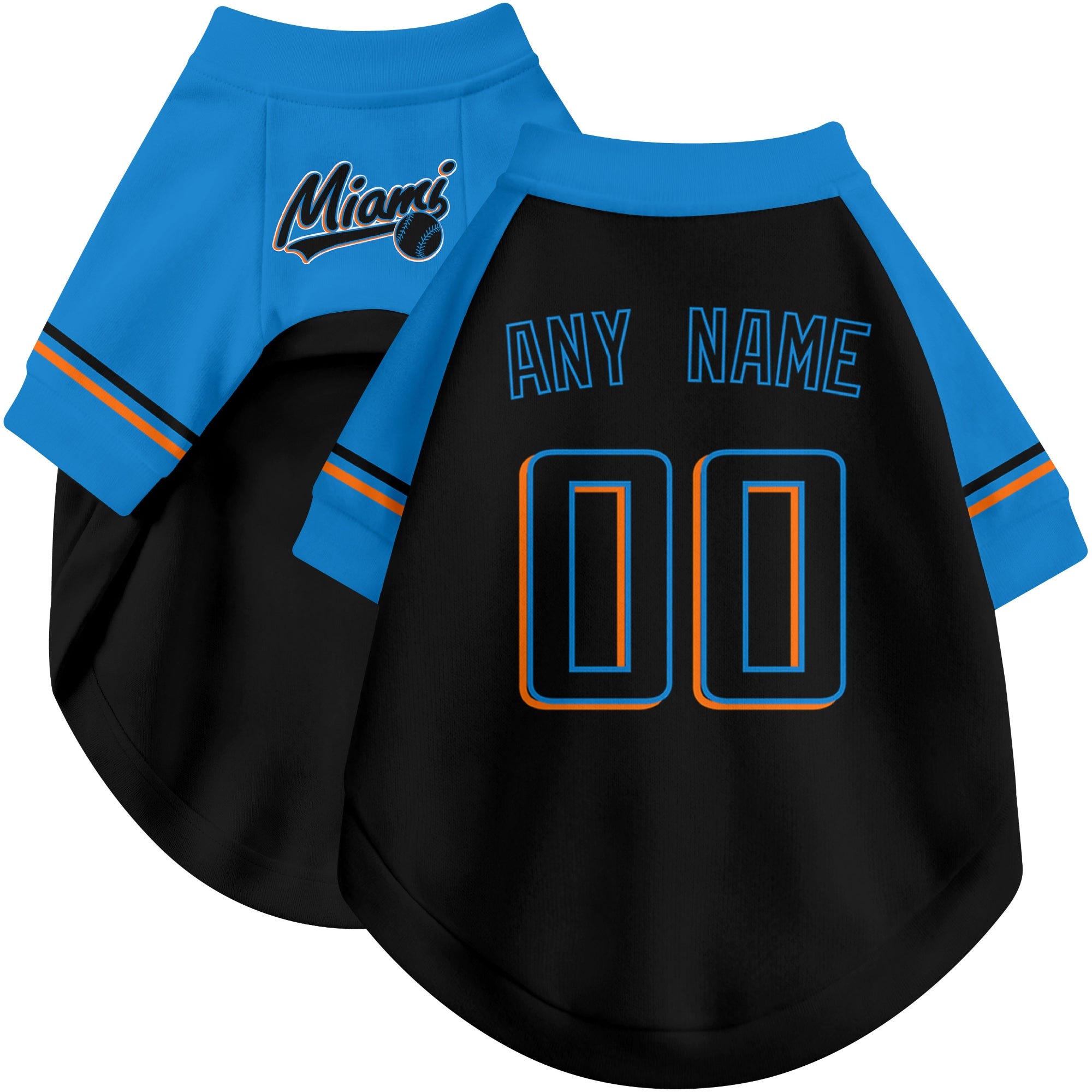 Custom baseball-style dog jersey color option 1 in Black and White