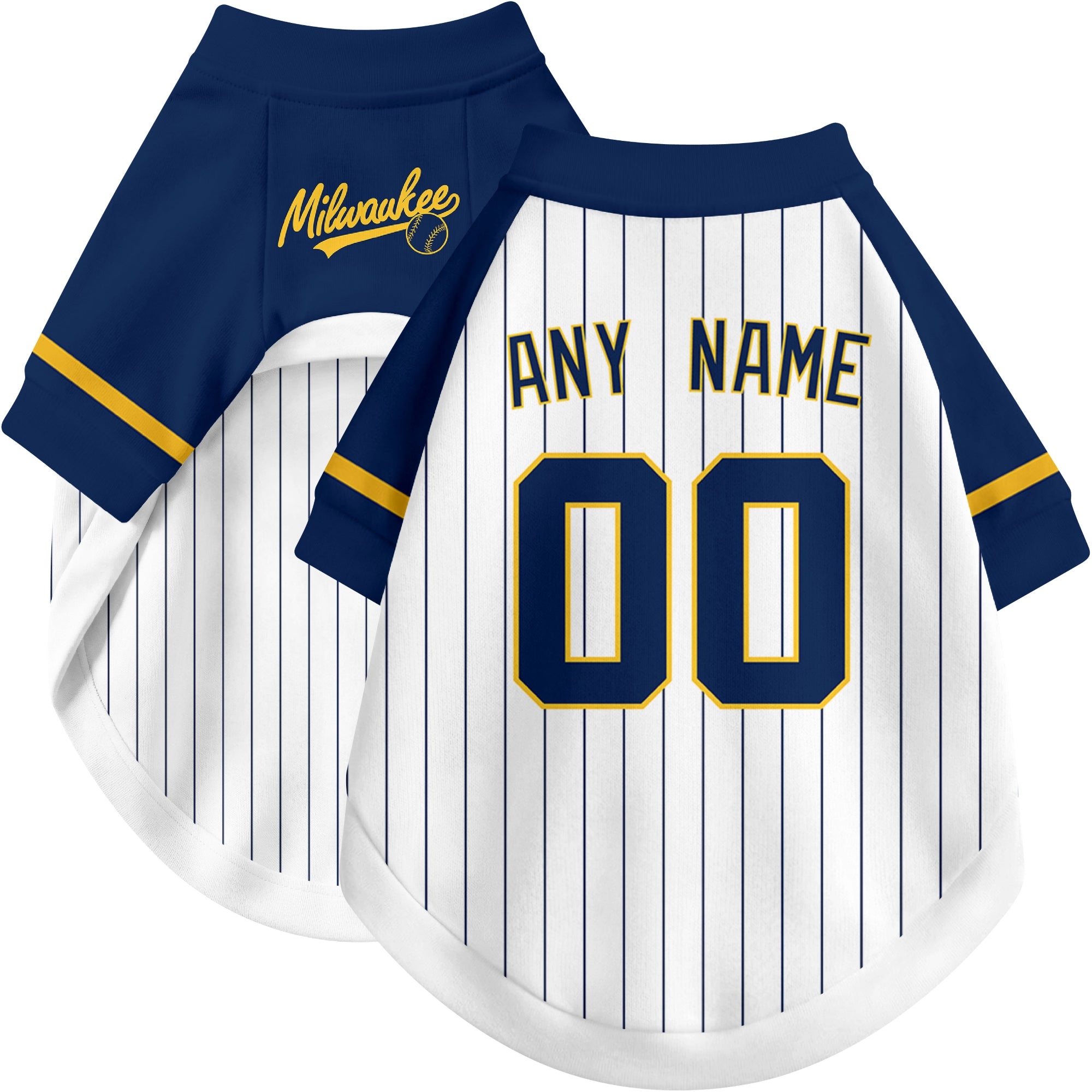 Custom baseball-style dog jersey color option 2 in White and Navy