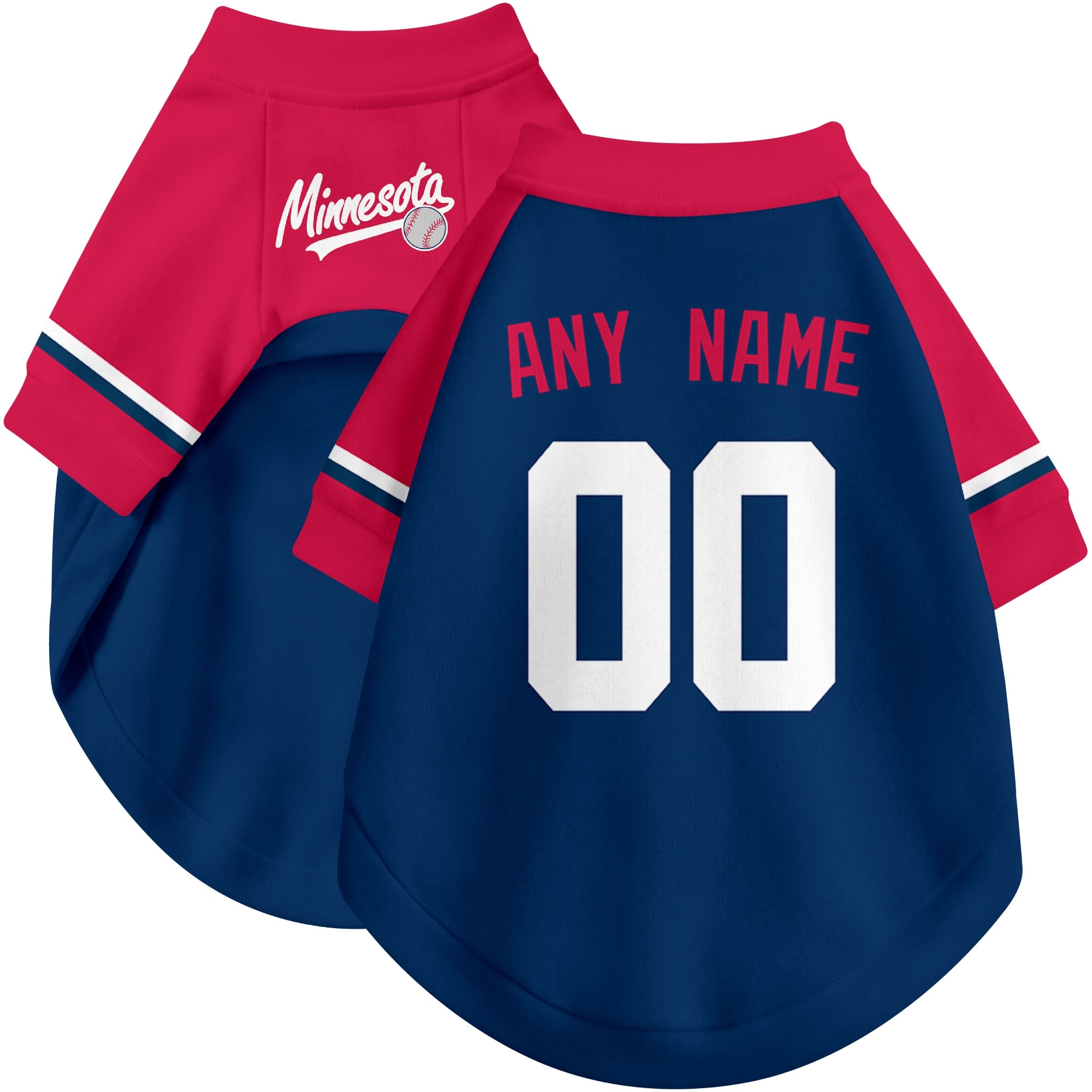 Custom baseball-style dog jersey color option 1 in Navy and White
