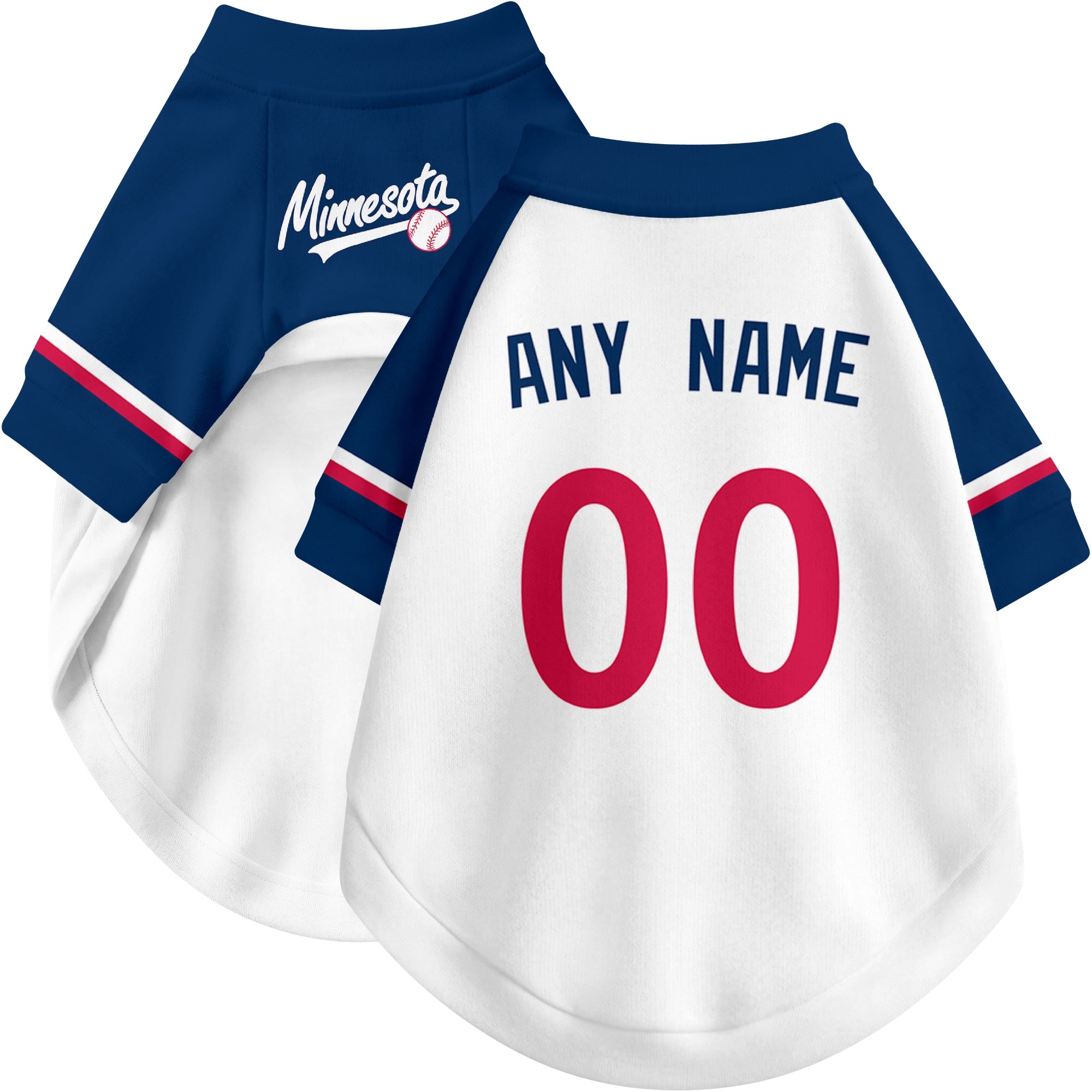 Custom baseball-style dog jersey color option 2 in White and Navy