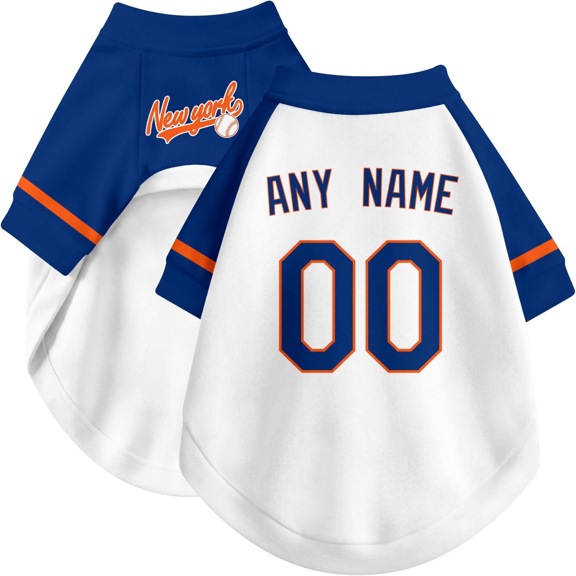 Custom baseball-style dog jersey color option 2 in White and Royal