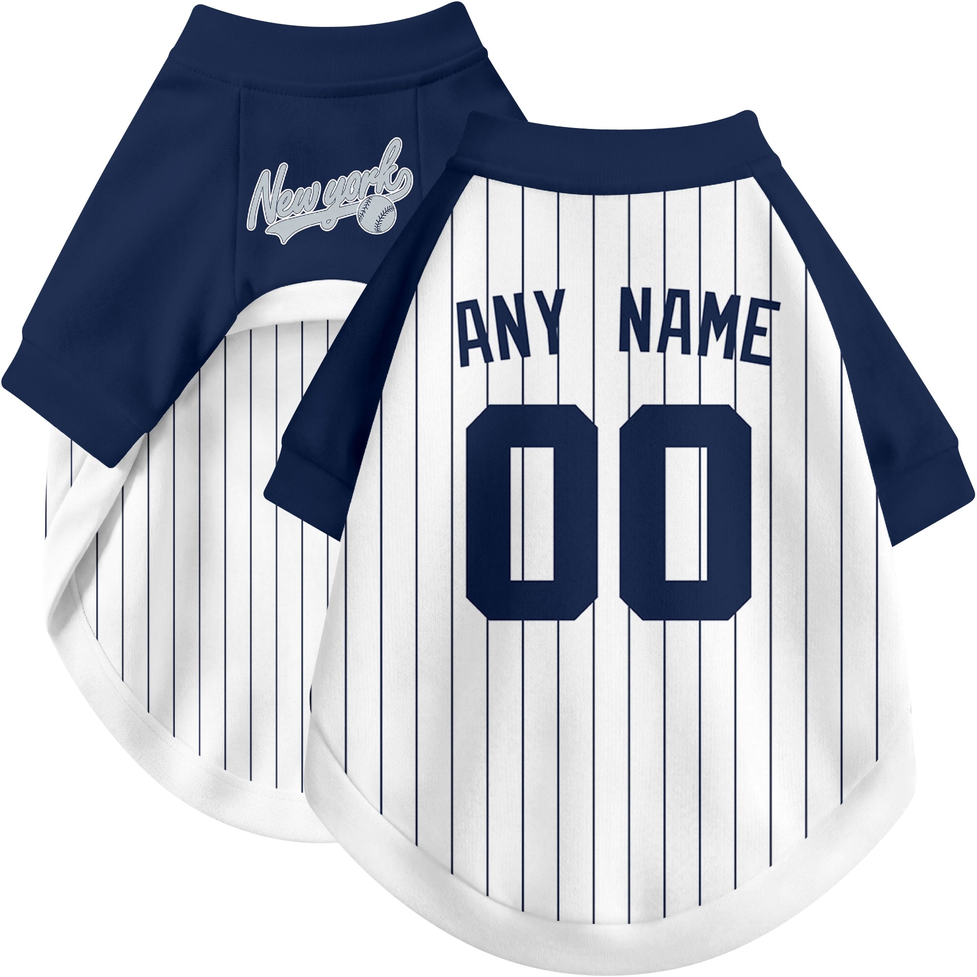Custom baseball-style dog jersey color option 2 in White and Navy