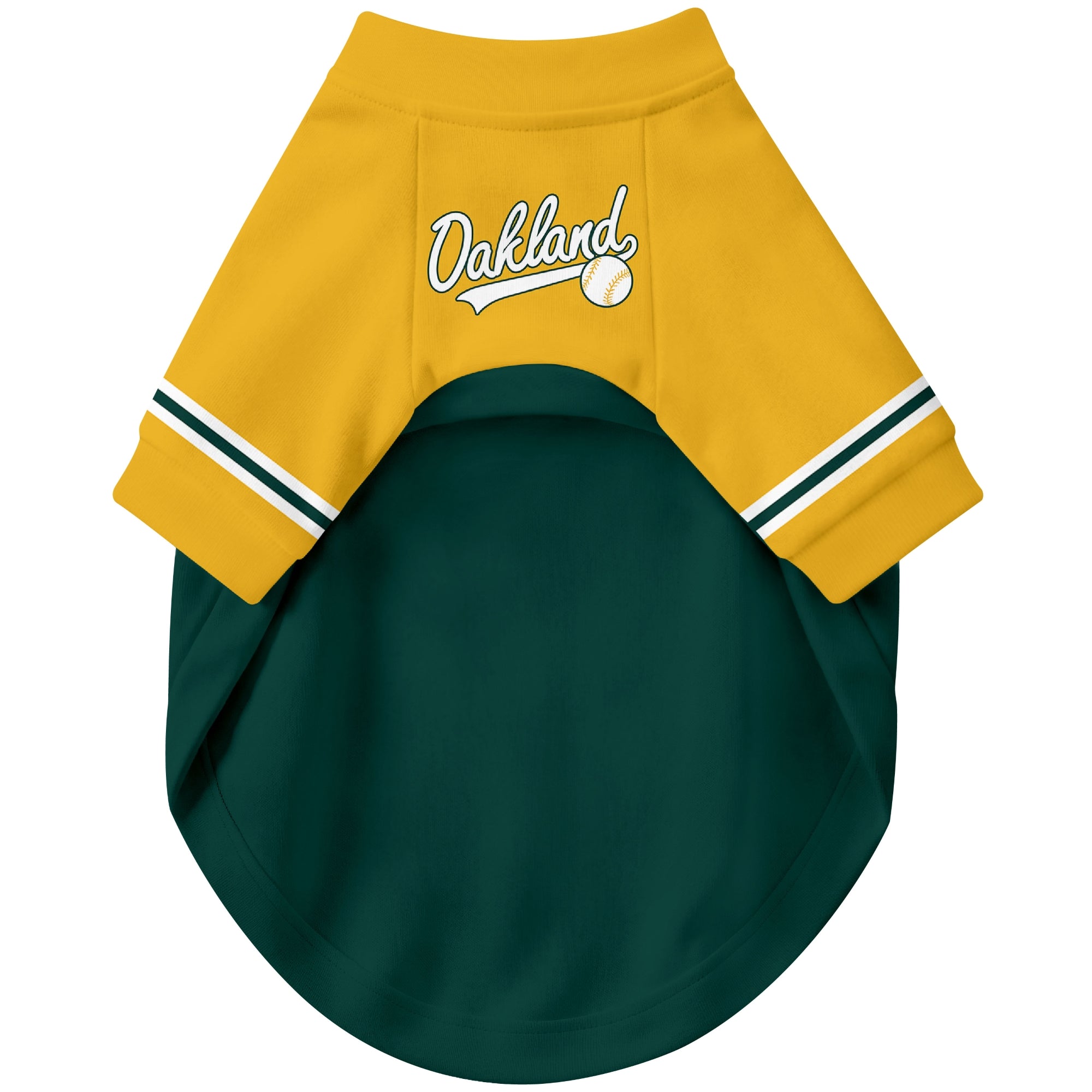 Front view of custom baseball-style dog jersey in Green and White colors