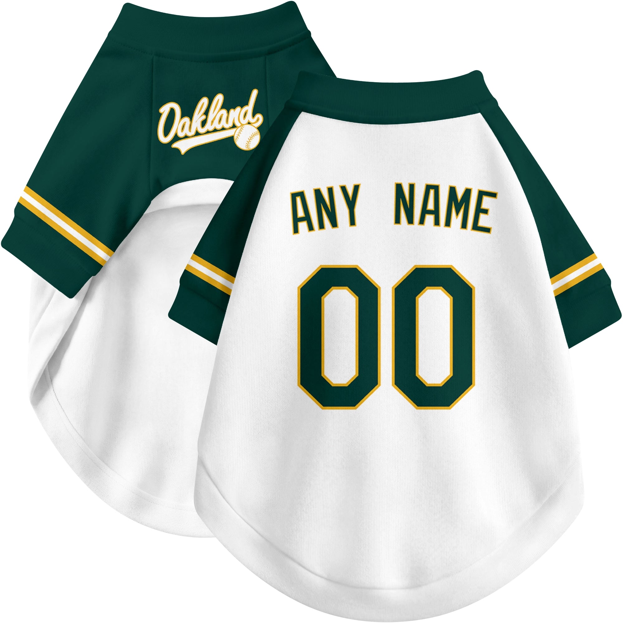 Custom baseball-style dog jersey color option 2 in White and Green
