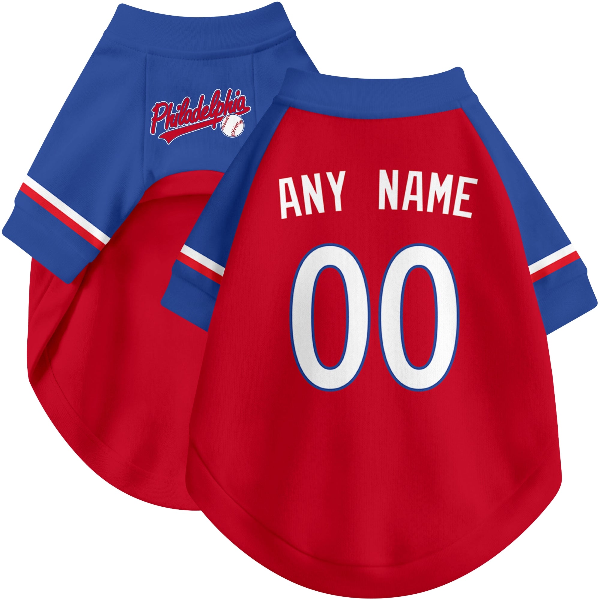 Custom baseball-style dog jersey color option 1 in Red and White