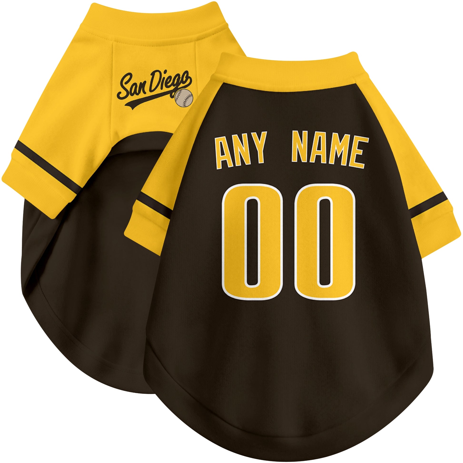 Custom baseball-style dog jersey color option 1 in Brown and White