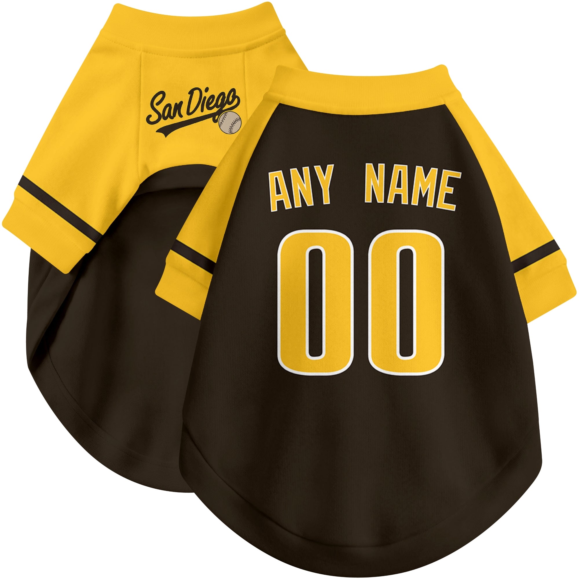 Custom baseball-style dog jersey color option 1 in Brown and White