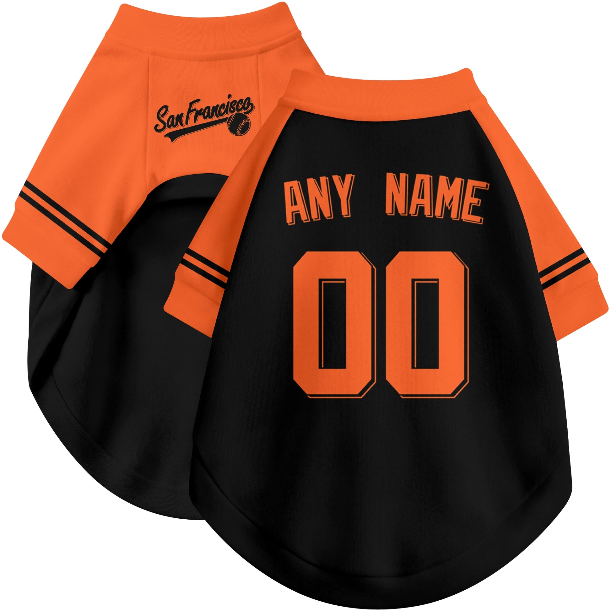 Custom baseball-style dog jersey color option 1 in Black and Cream
