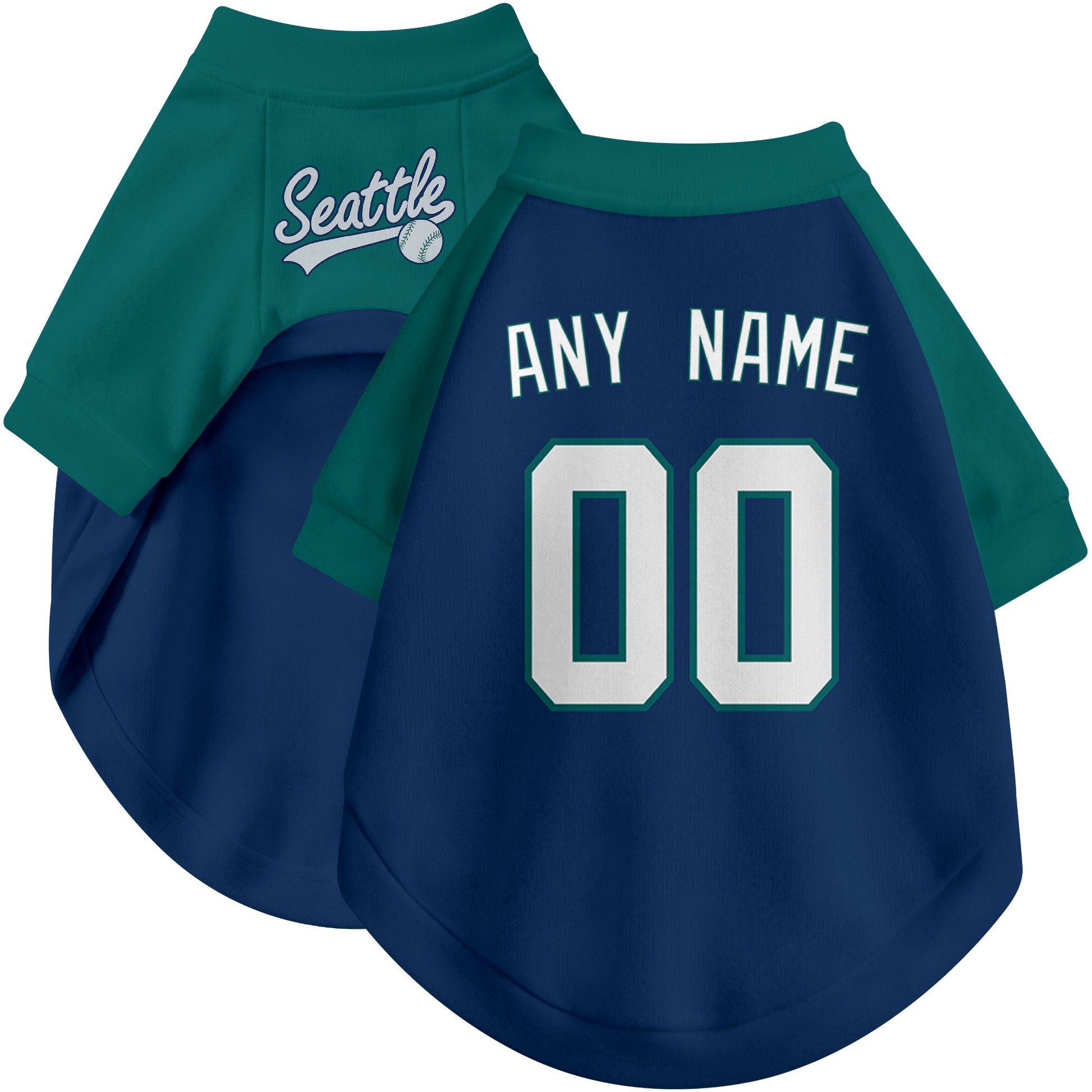 Custom baseball-style dog jersey color option 1 in Navy and White