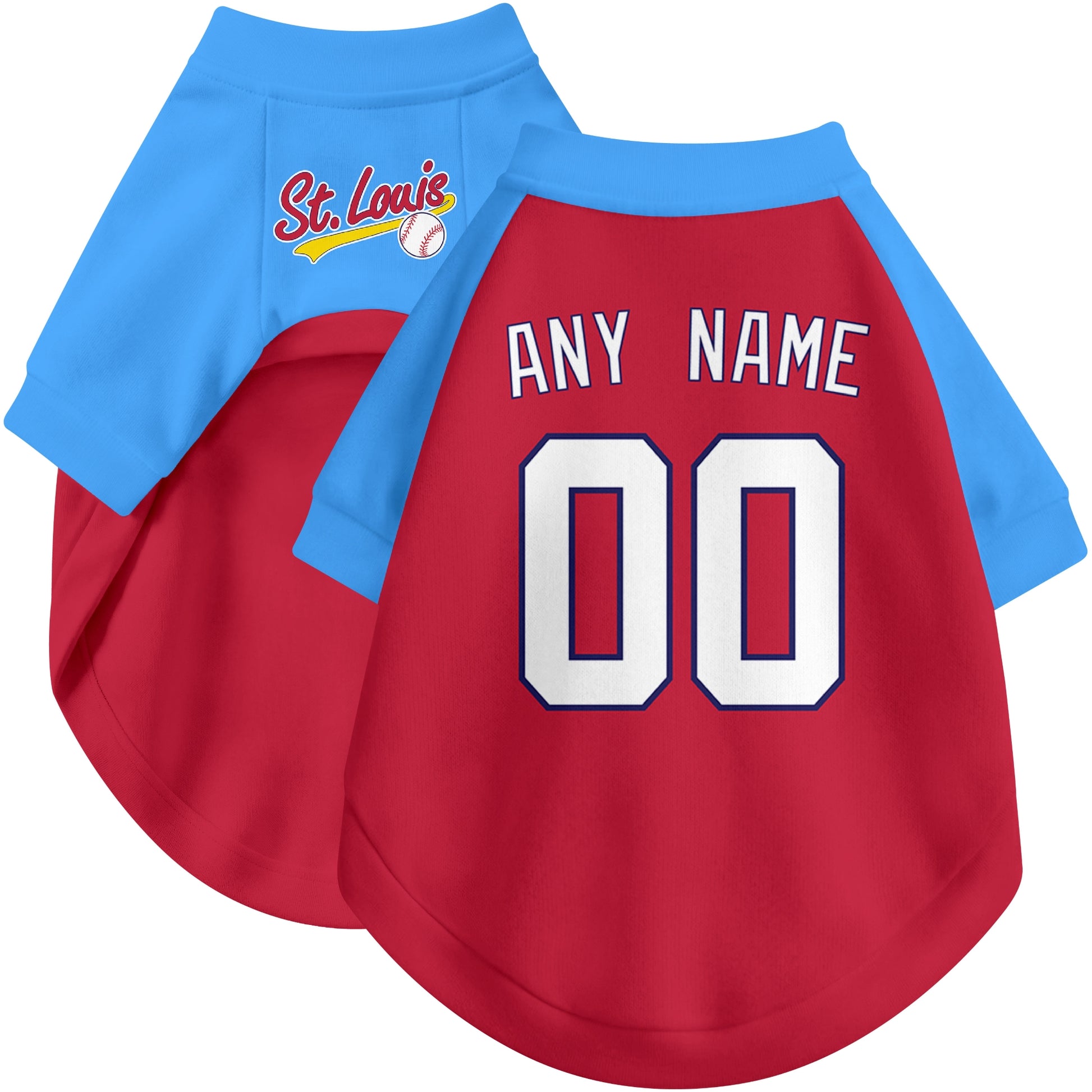 Custom baseball-style dog jersey color option 1 in Red and White