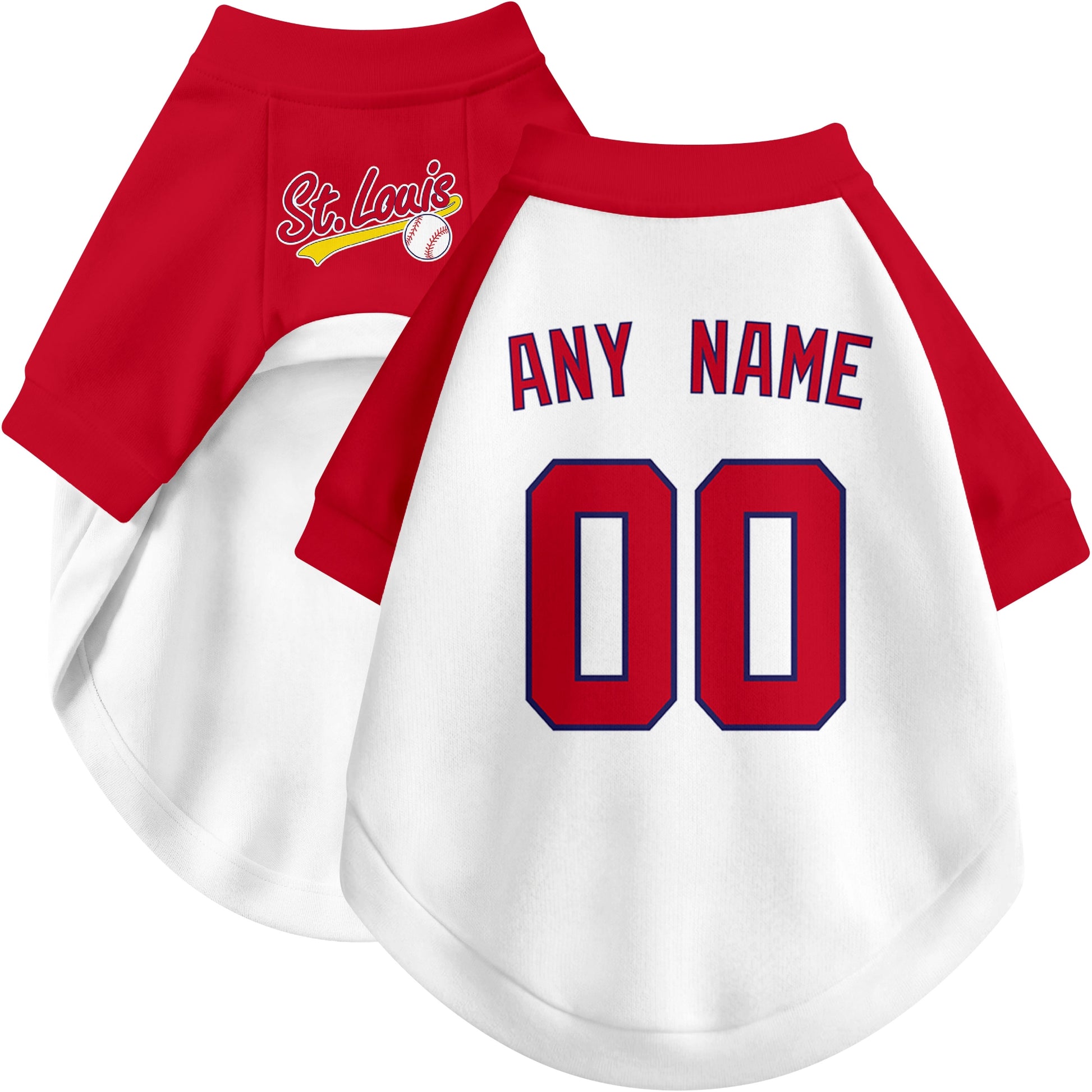 Custom baseball-style dog jersey color option 2 in White and Red