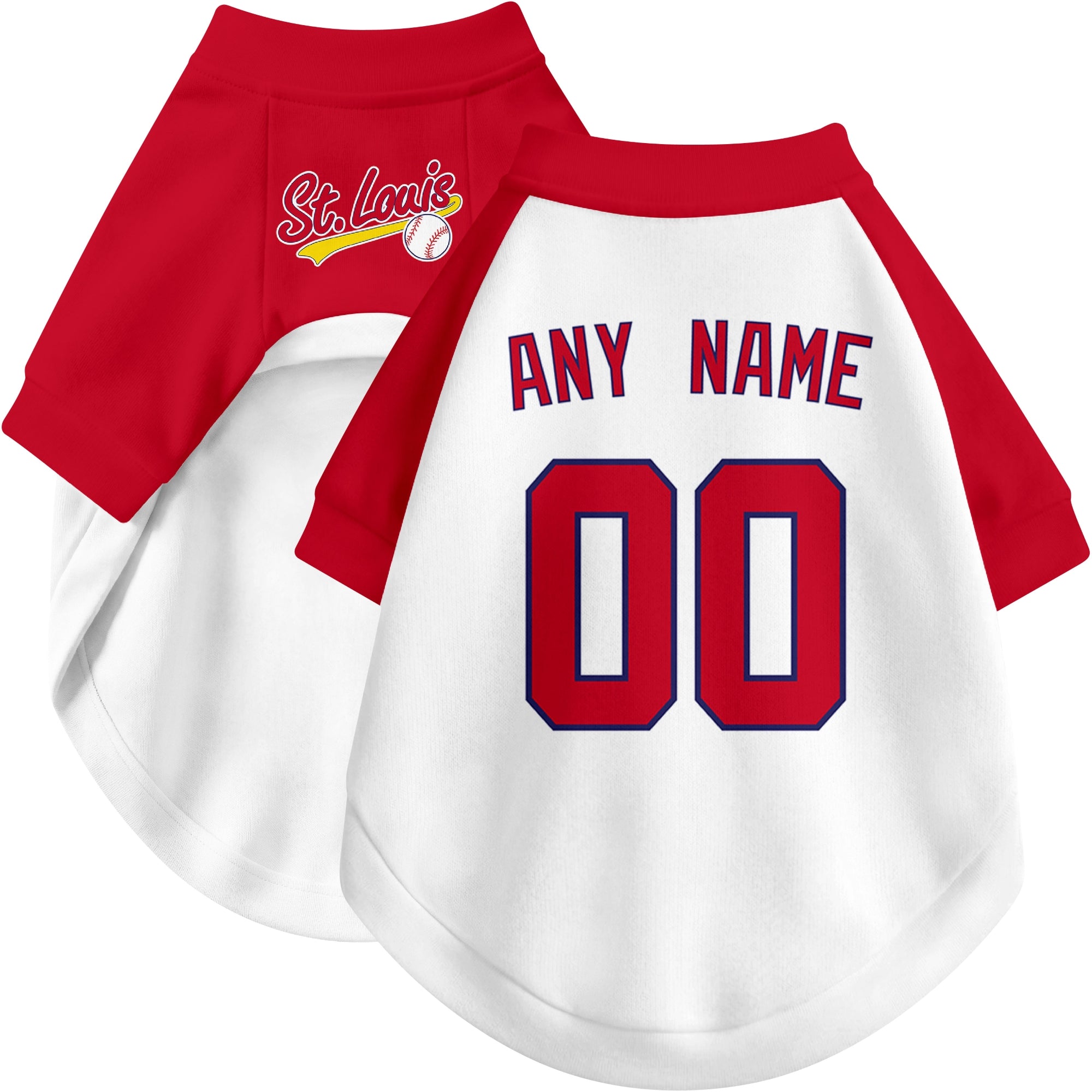 Custom baseball-style dog jersey color option 2 in White and Red