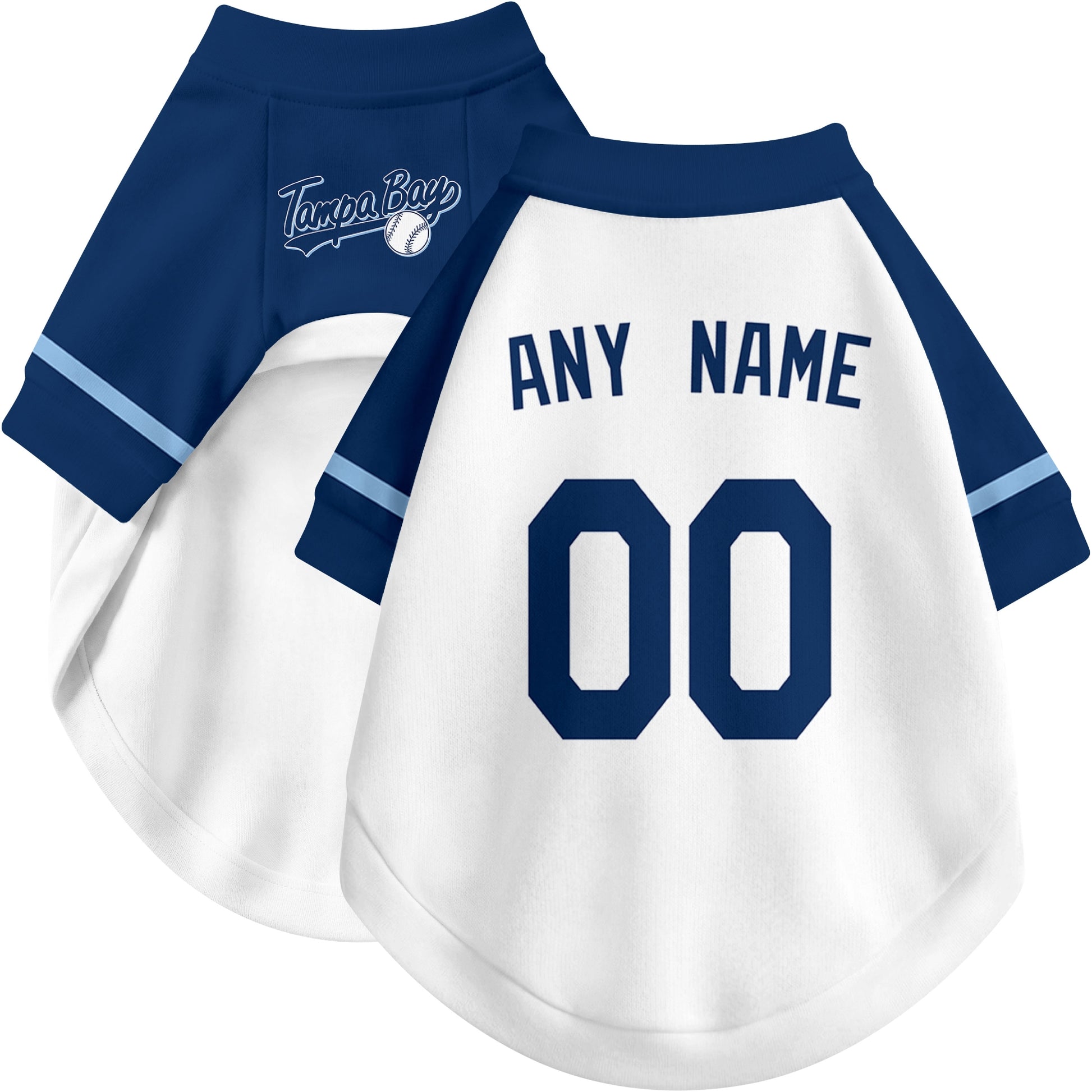 Custom baseball-style dog jersey color option 2 in White and Navy