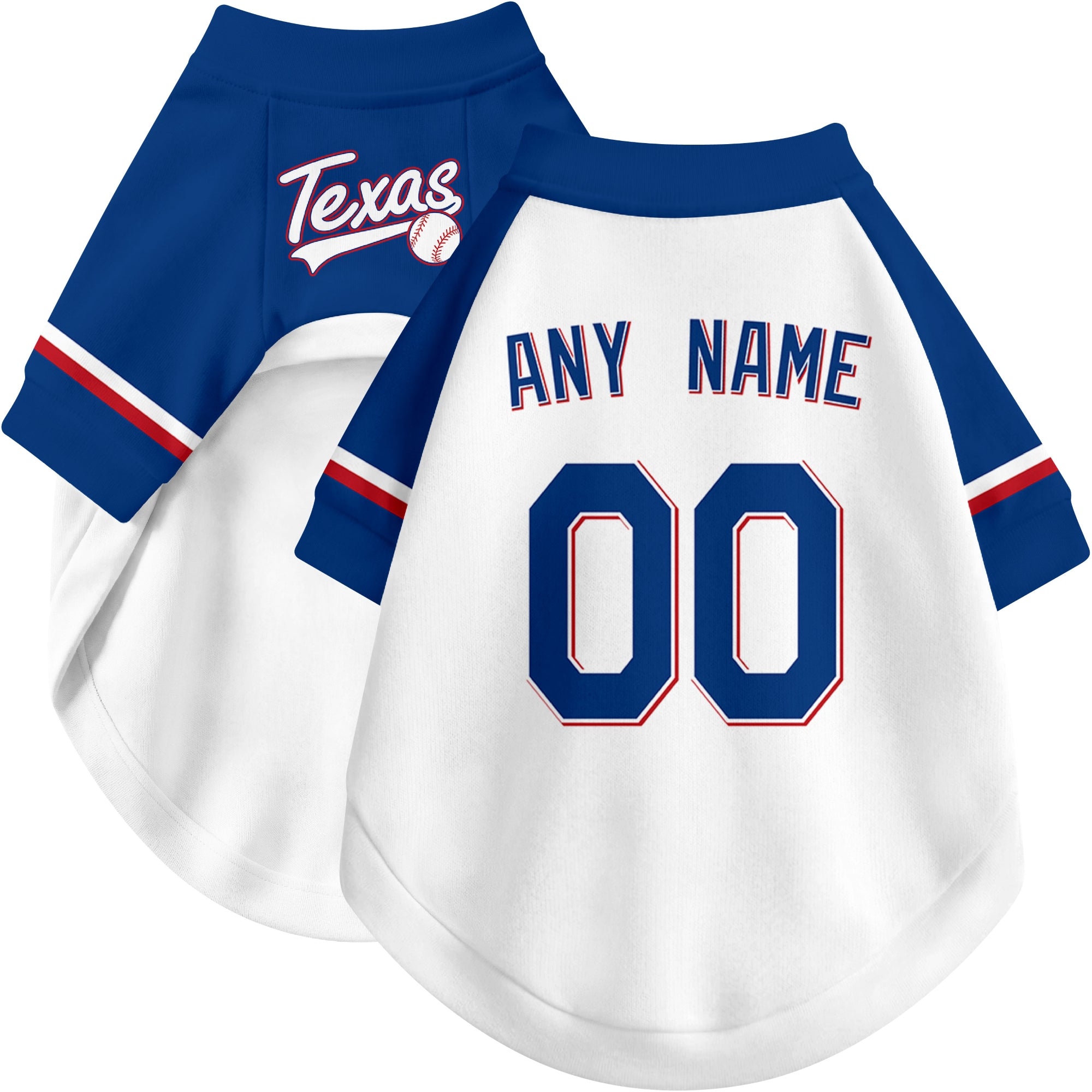Custom baseball-style dog jersey color option 2 in White and Royal