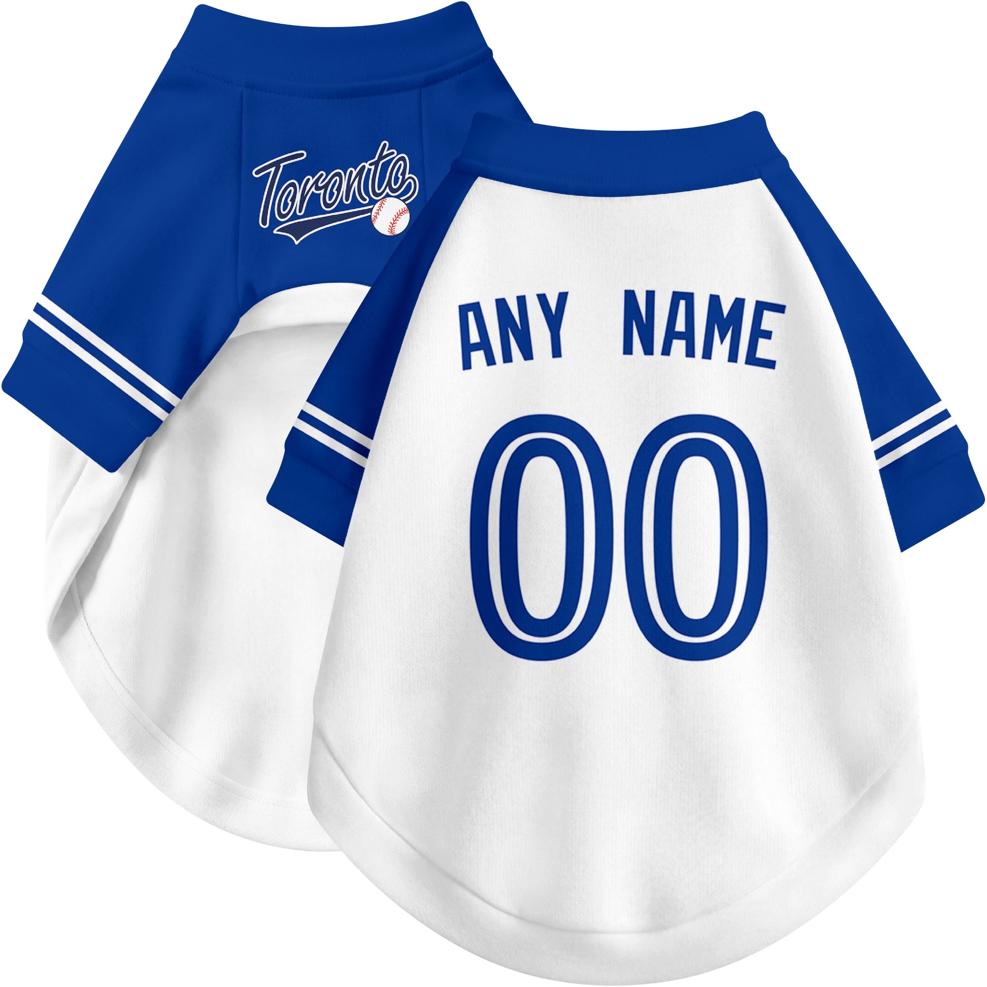 Custom baseball-style dog jersey color option 2 in White and Royal