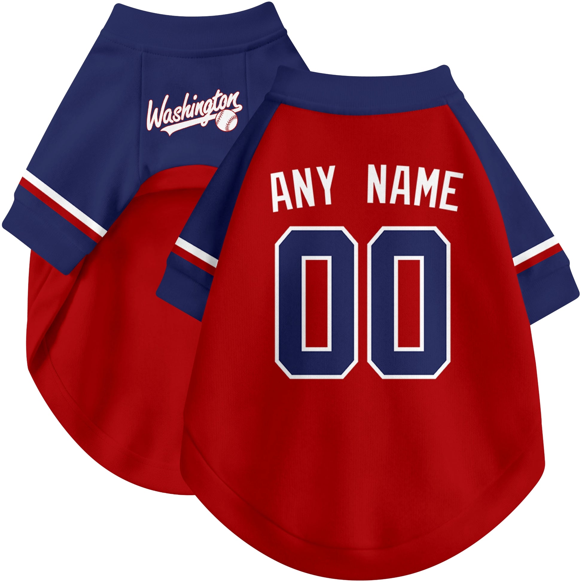 Custom baseball-style dog jersey color option 1 in Red and White