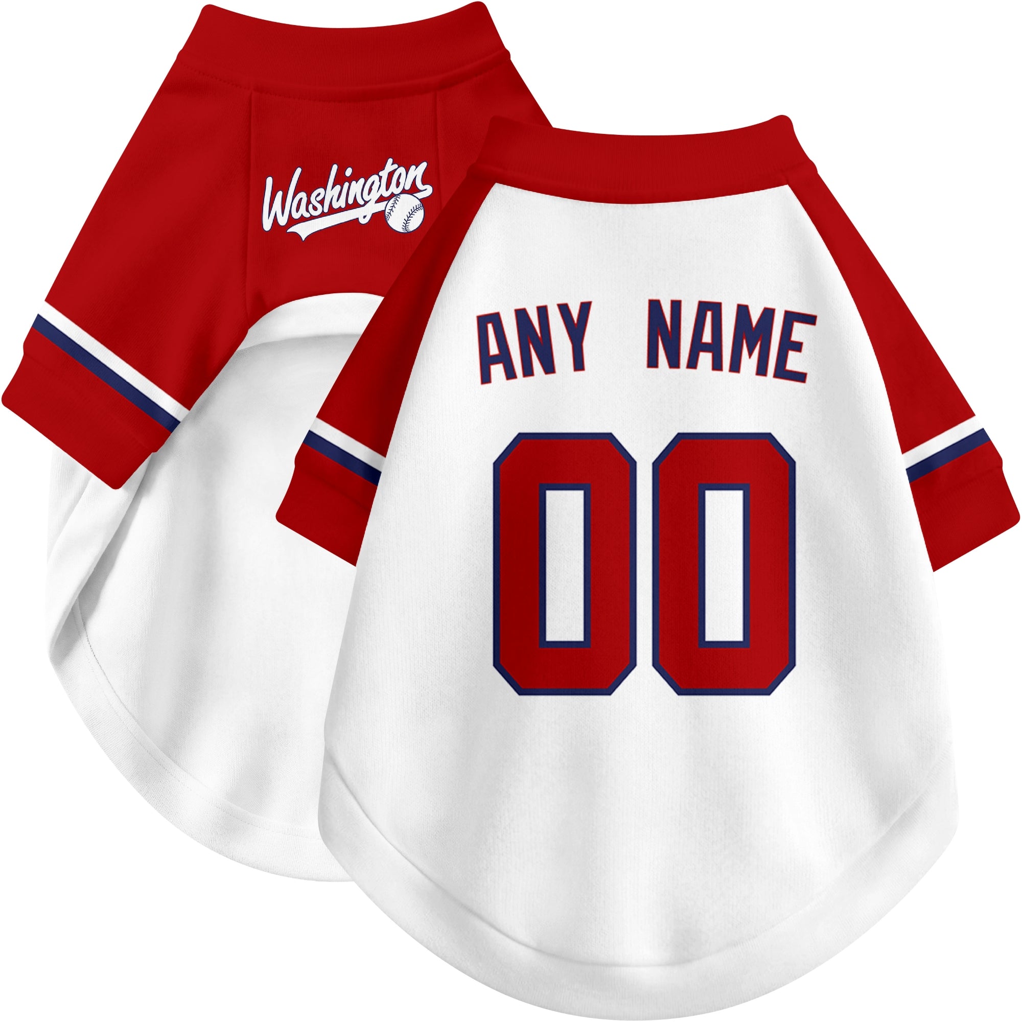 Custom baseball-style dog jersey color option 2 in White and Red