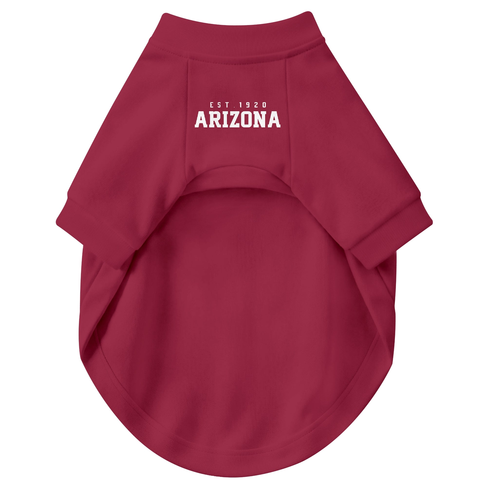 Front view of custom dog jersey in red personalized with name and number