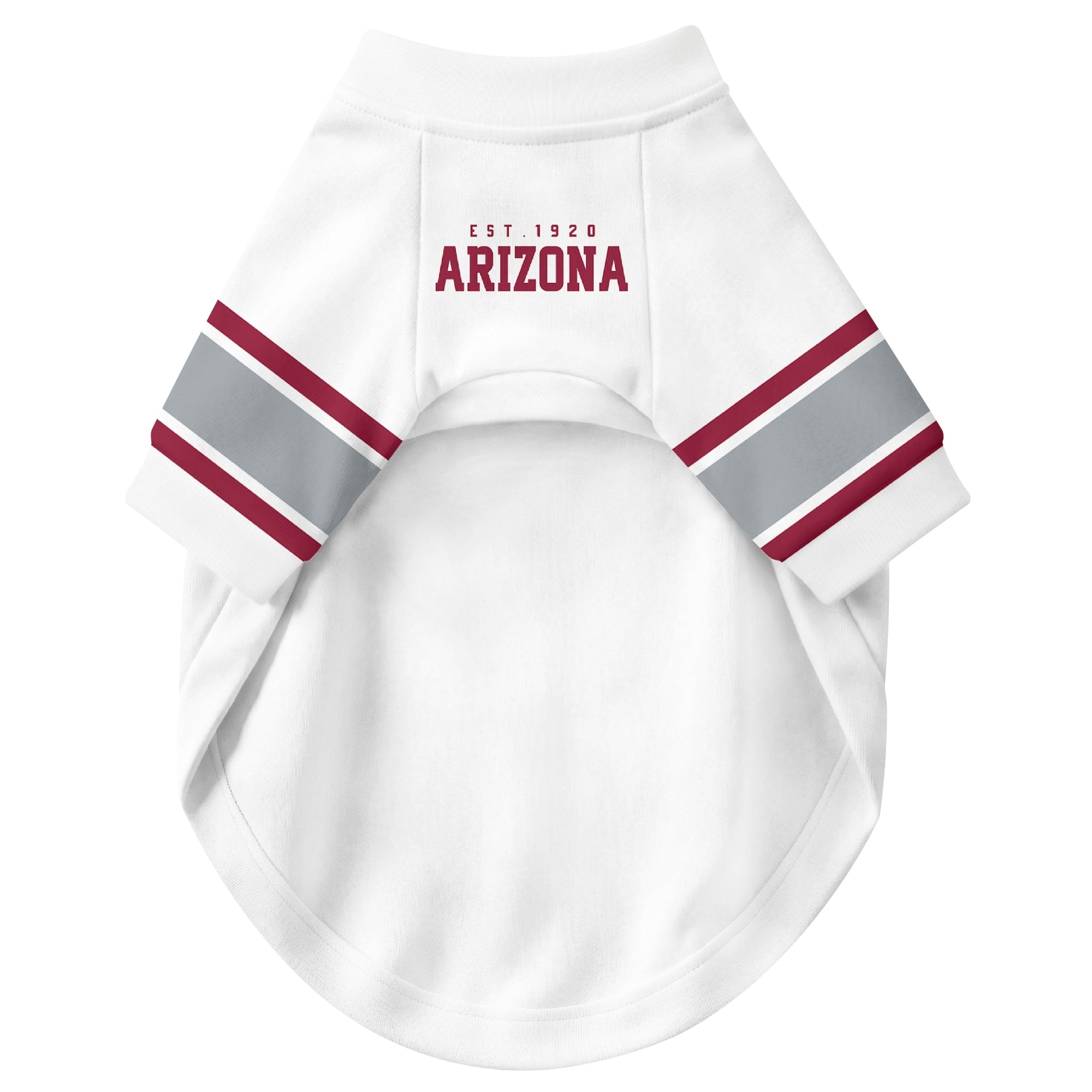 Front view of custom dog jersey in white personalized with name and number