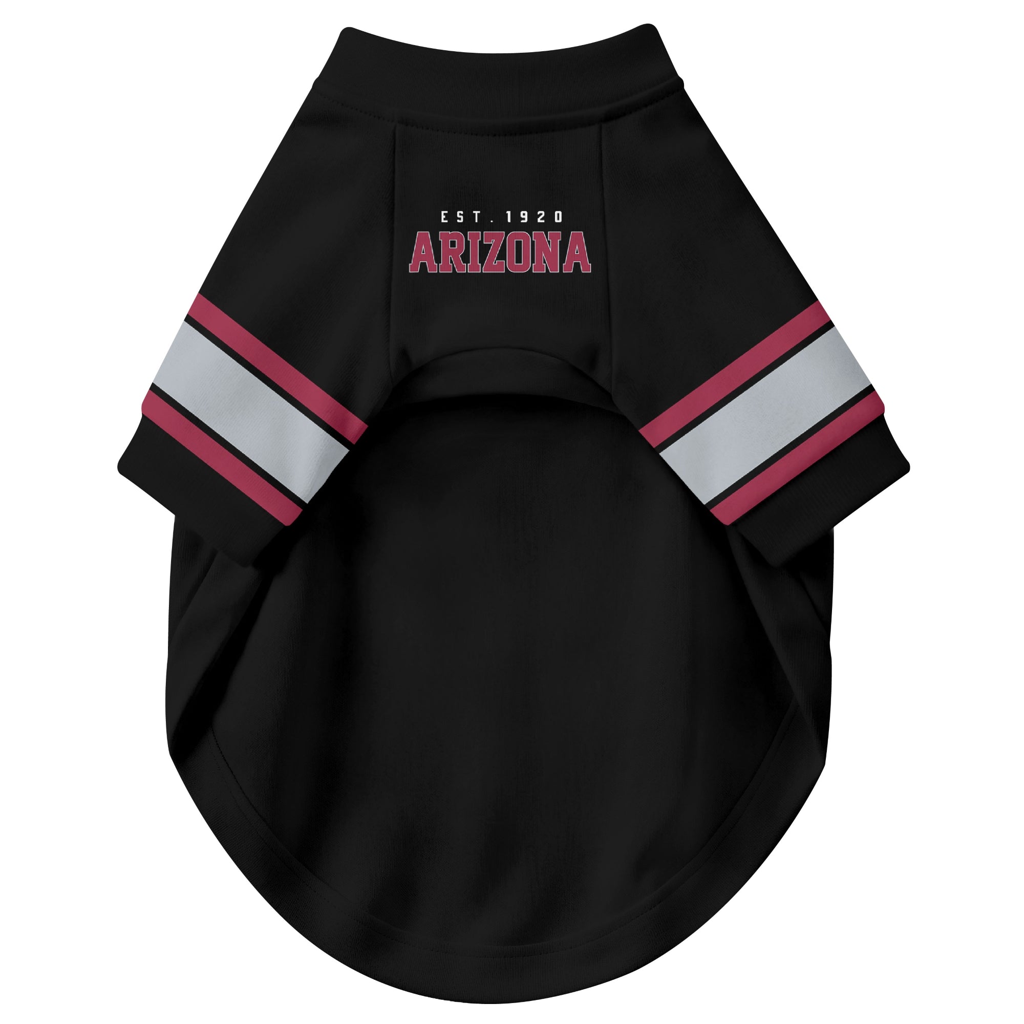 Front view of custom dog jersey in black personalized with name and number